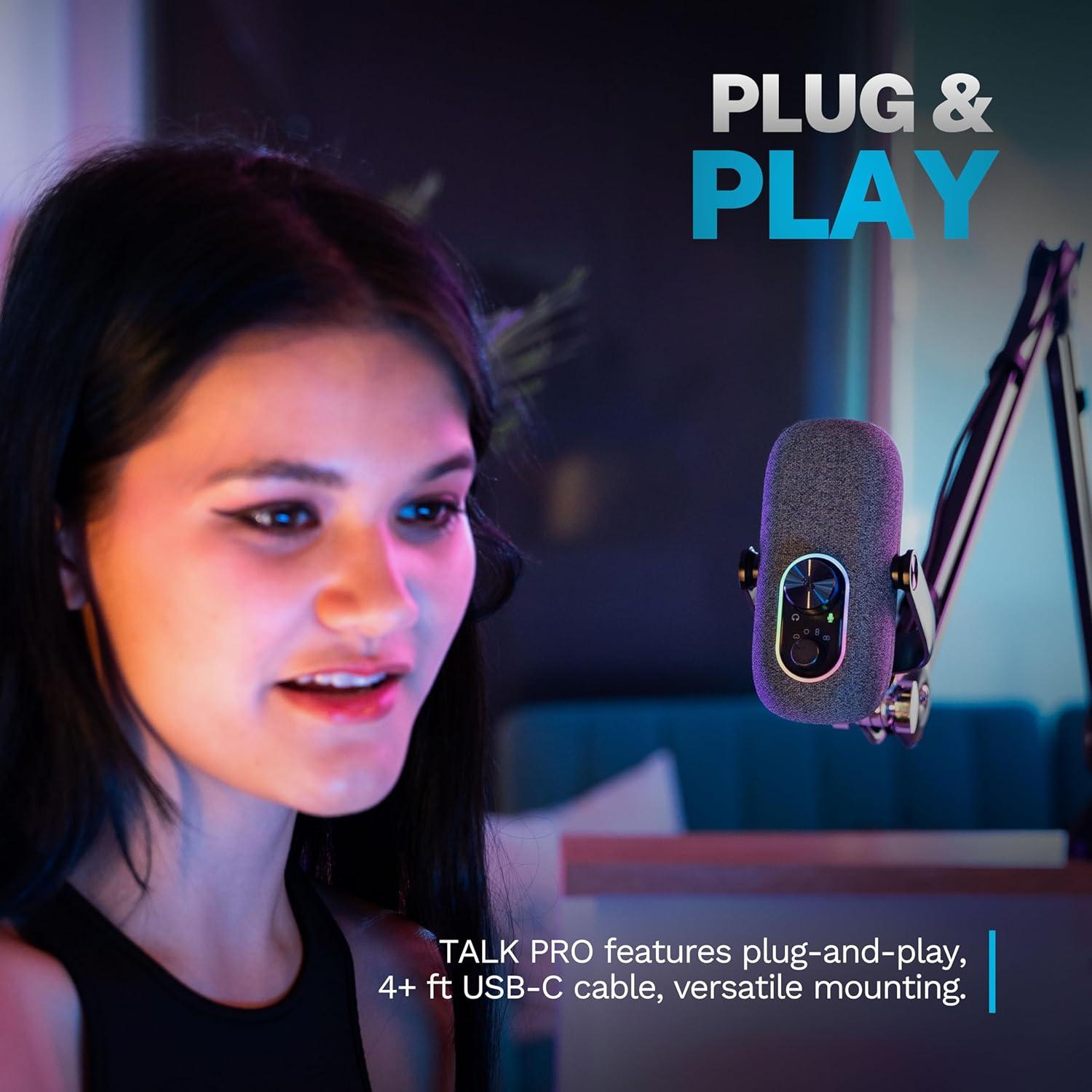 imageJLab Epic Talk USB Gaming Streaming Microphone White USBC Output Cardioid Omni Stereo BiDirectional 192k Sample Rate Volume Control Gain Control and Quick Mute 35mm AUX Plug and PlayBlack