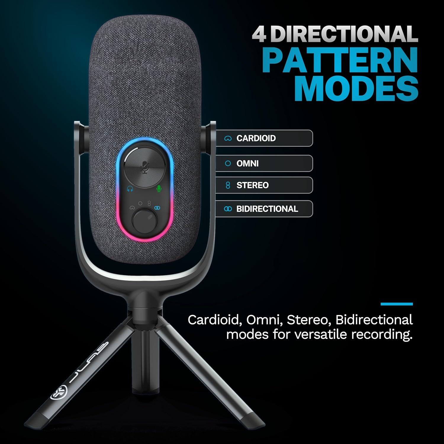 imageJLab Epic Talk USB Gaming Streaming Microphone White USBC Output Cardioid Omni Stereo BiDirectional 192k Sample Rate Volume Control Gain Control and Quick Mute 35mm AUX Plug and PlayBlack