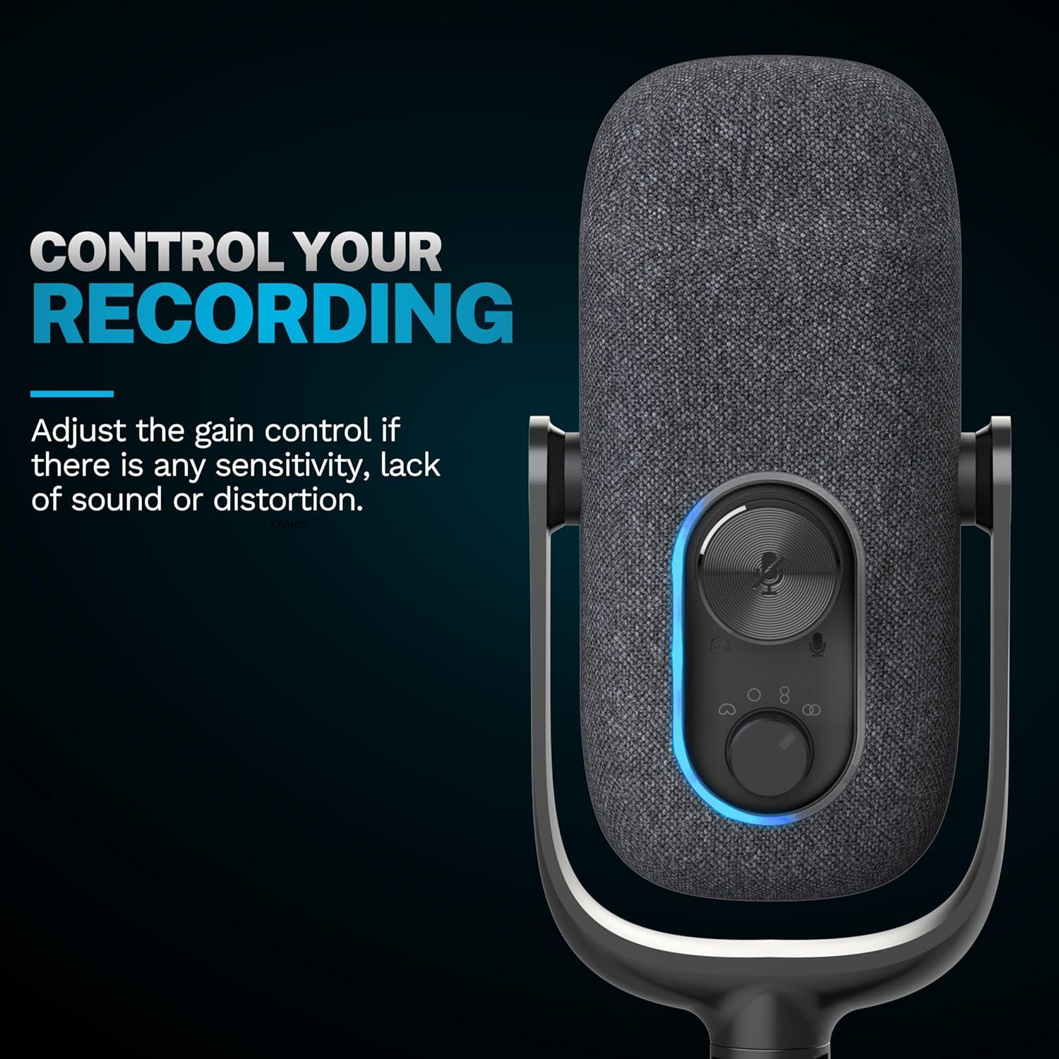 imageJLab Epic Talk USB Gaming Streaming Microphone White USBC Output Cardioid Omni Stereo BiDirectional 192k Sample Rate Volume Control Gain Control and Quick Mute 35mm AUX Plug and PlayBlack