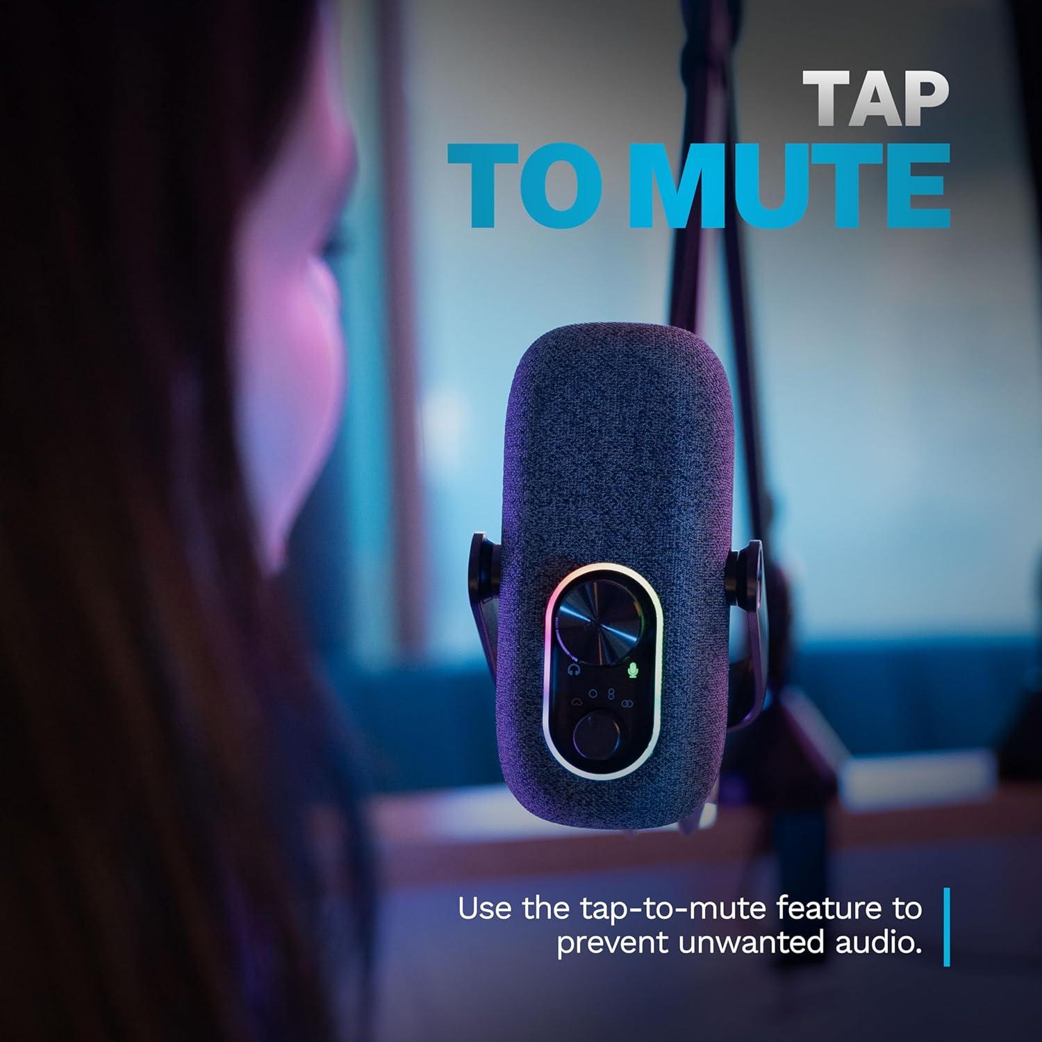 imageJLab Epic Talk USB Gaming Streaming Microphone White USBC Output Cardioid Omni Stereo BiDirectional 192k Sample Rate Volume Control Gain Control and Quick Mute 35mm AUX Plug and PlayBlack