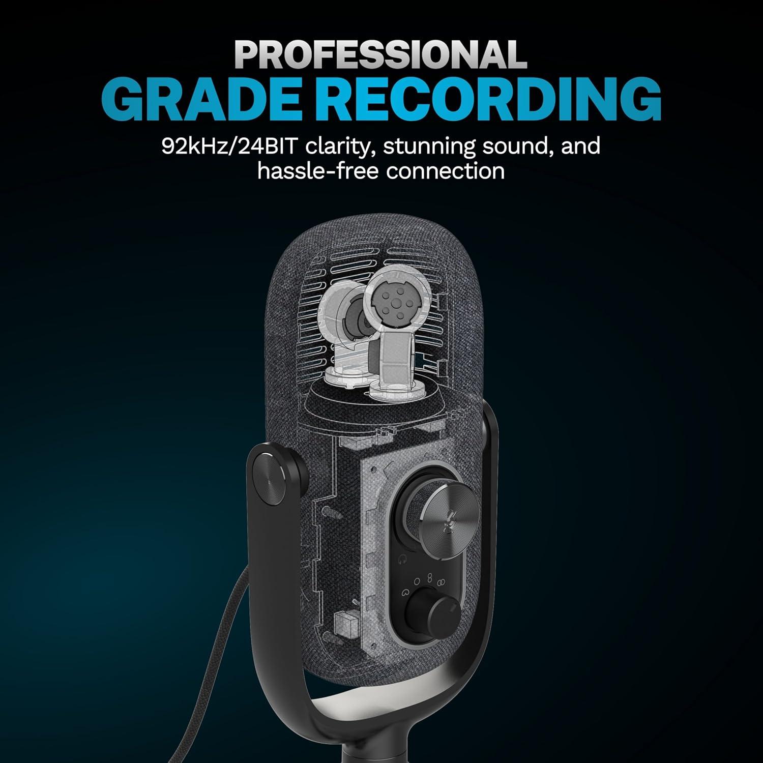 imageJLab Epic Talk USB Gaming Streaming Microphone White USBC Output Cardioid Omni Stereo BiDirectional 192k Sample Rate Volume Control Gain Control and Quick Mute 35mm AUX Plug and PlayBlack