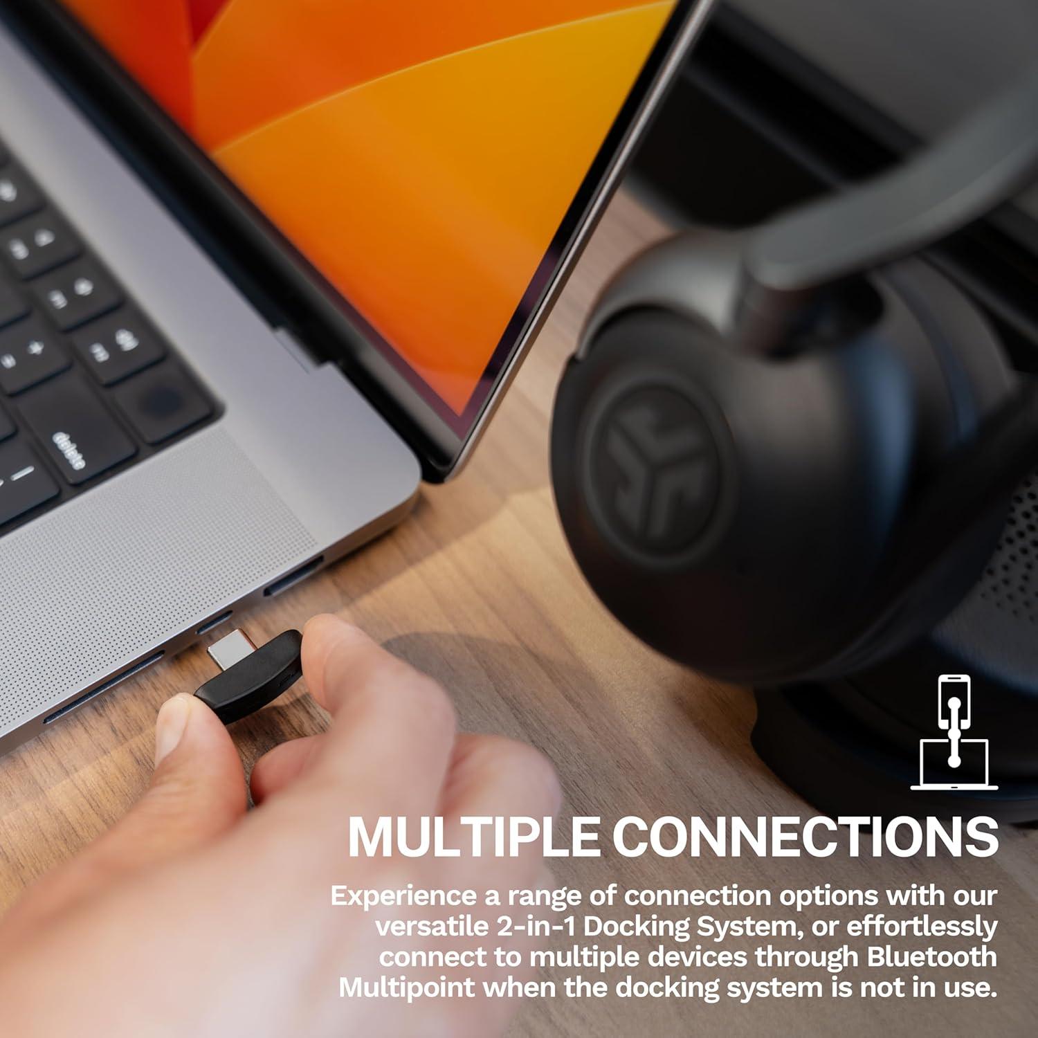 imageJLab Epic Work Wireless Headset with Microphone Smart Active Noise Cancellation Charging Hub 90 Playtime Quick Mute Bluetooth Headphones Multipoint Connect PC Laptop Mobile 1 Pack