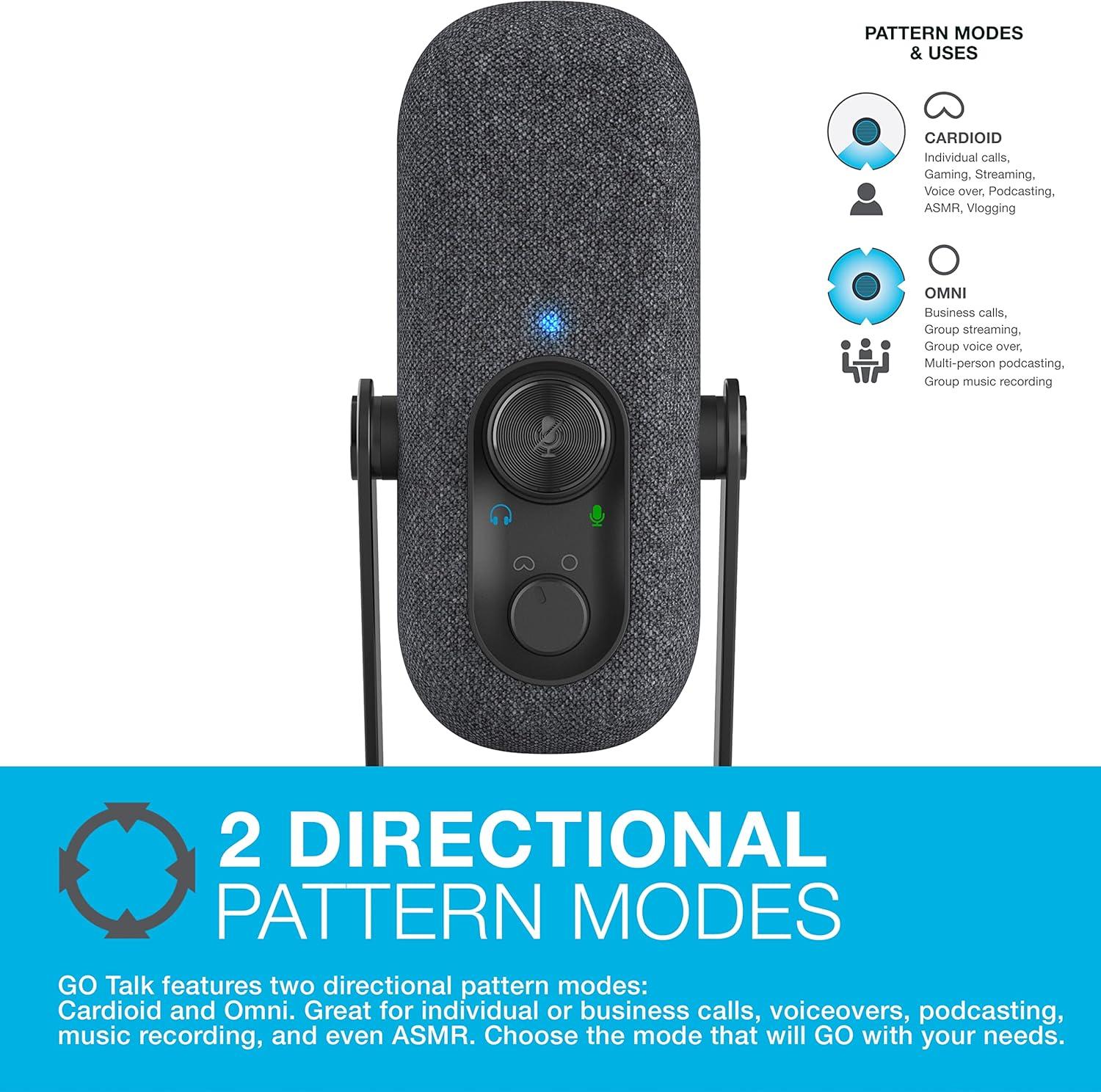 imageJLab Go Talk USB Gaming Streaming Microphone White USBC Output Cardioid Omnidirectional 96k Sample Rate 20Hz 20kHz Frequency Response Volume Control and Quick Mute 35mm AUX Plug and PlayBlack