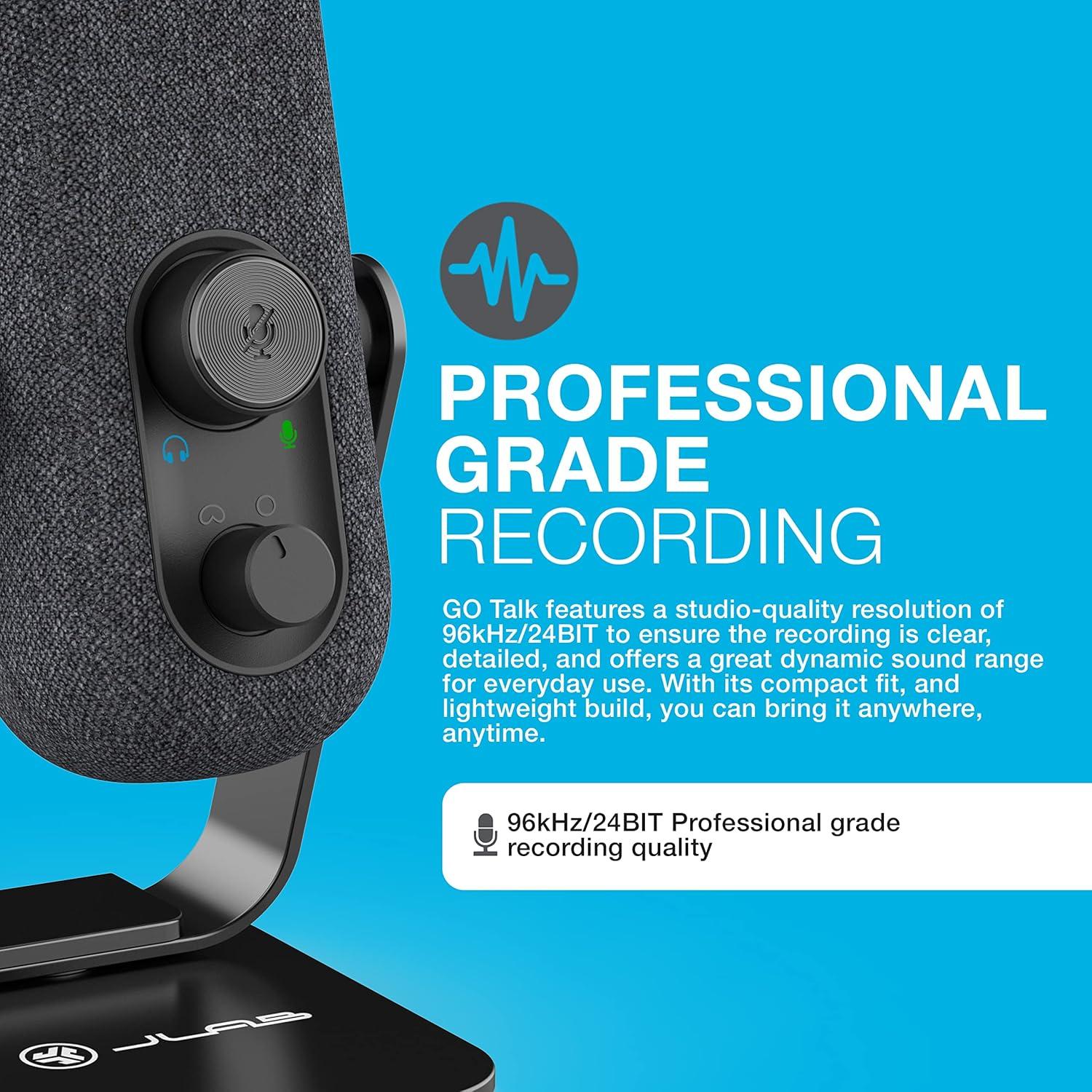 imageJLab Go Talk USB Gaming Streaming Microphone White USBC Output Cardioid Omnidirectional 96k Sample Rate 20Hz 20kHz Frequency Response Volume Control and Quick Mute 35mm AUX Plug and PlayBlack