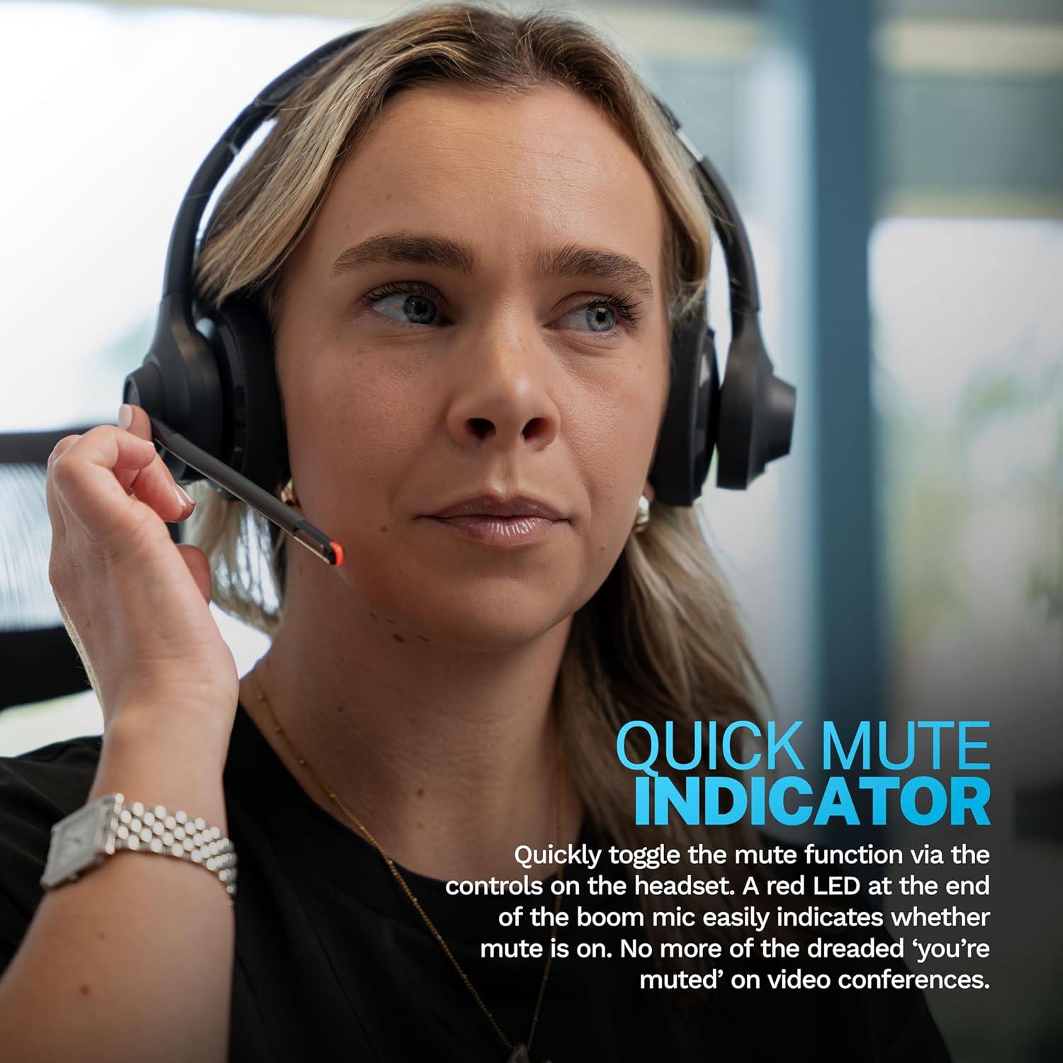 imageJLab Go Work Gen 2 Wireless Headsets with Microphone  55 Playtime PC Bluetooth Headset and Multipoint Connect to Laptop Computer and Mobile  Wired or Wireless Bluetooth or USB Dongle Headphones