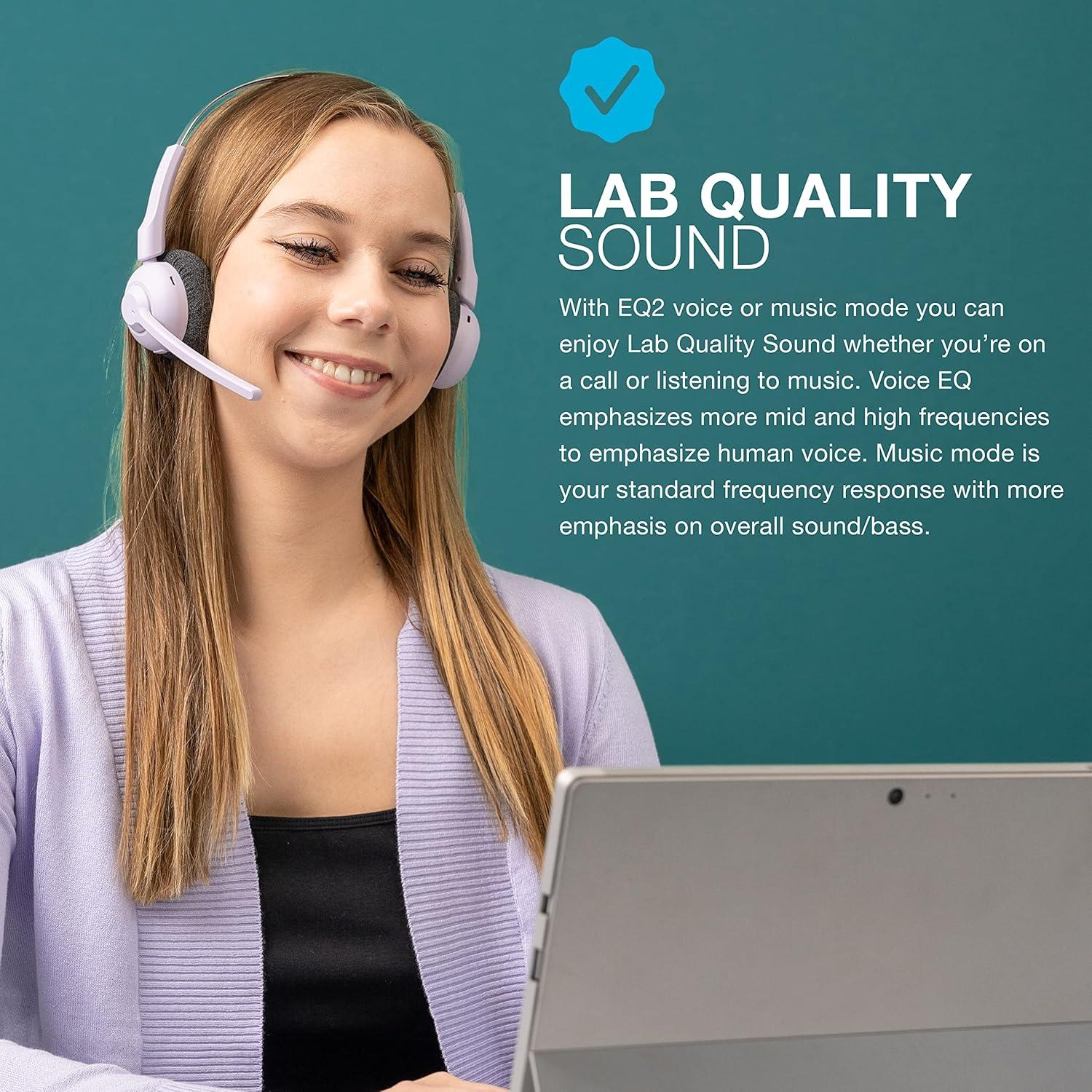 imageJLab Go Work Pop OnEar Wireless Headset Black 50 Hours Playtime Bluetooth Multipoint Rotating Boom Mic Noise Canceling MEMS Microphone LightWeight Portable PCMac Mobile 1 PackLilac