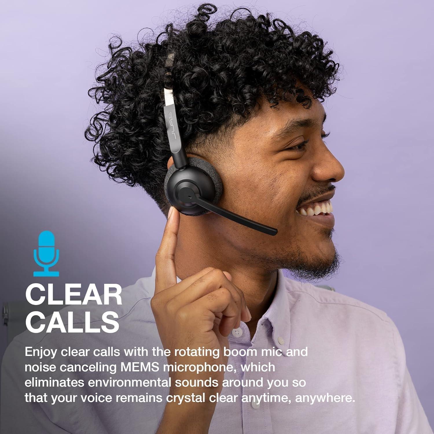 imageJLab Go Work Pop OnEar Wireless Headset Black 50 Hours Playtime Bluetooth Multipoint Rotating Boom Mic Noise Canceling MEMS Microphone LightWeight Portable PCMac Mobile 1 PackBlack