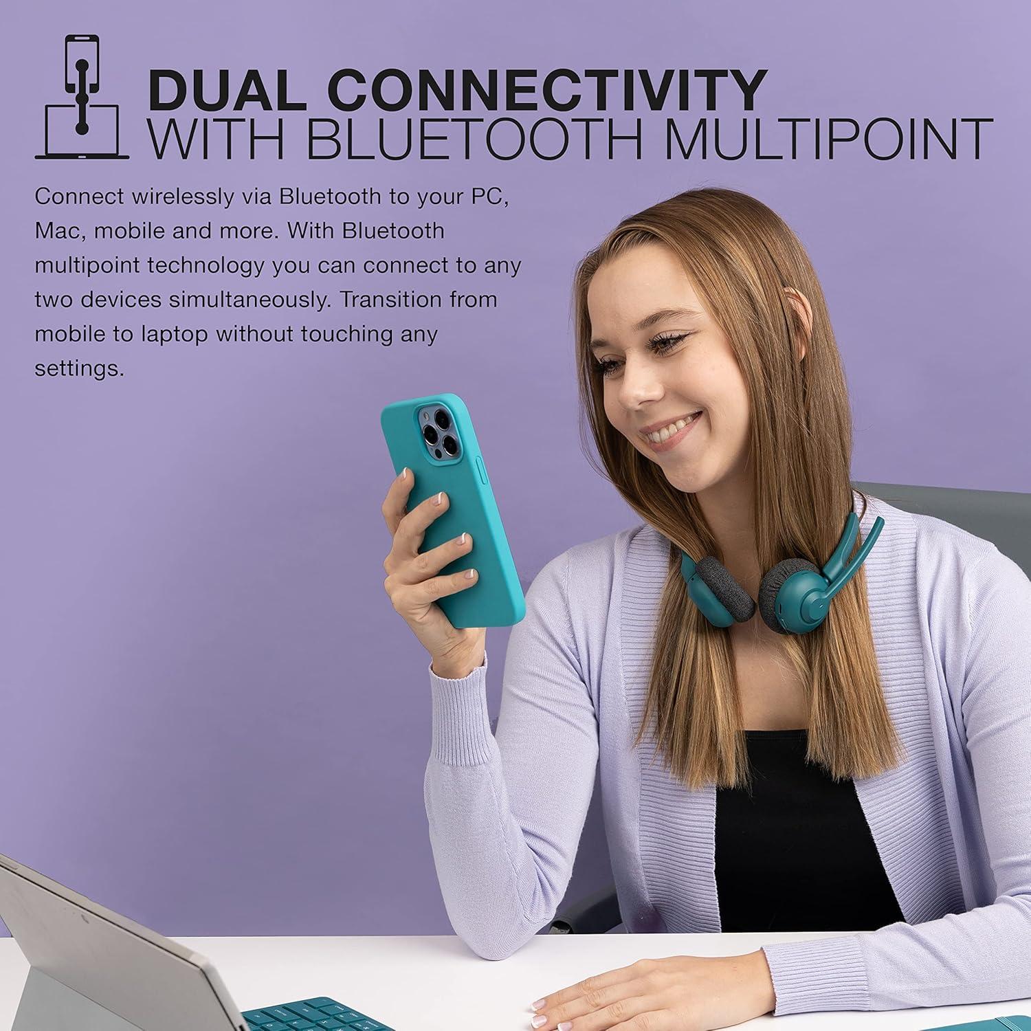 imageJLab Go Work Pop OnEar Wireless Headset Black 50 Hours Playtime Bluetooth Multipoint Rotating Boom Mic Noise Canceling MEMS Microphone LightWeight Portable PCMac Mobile 1 PackTeal