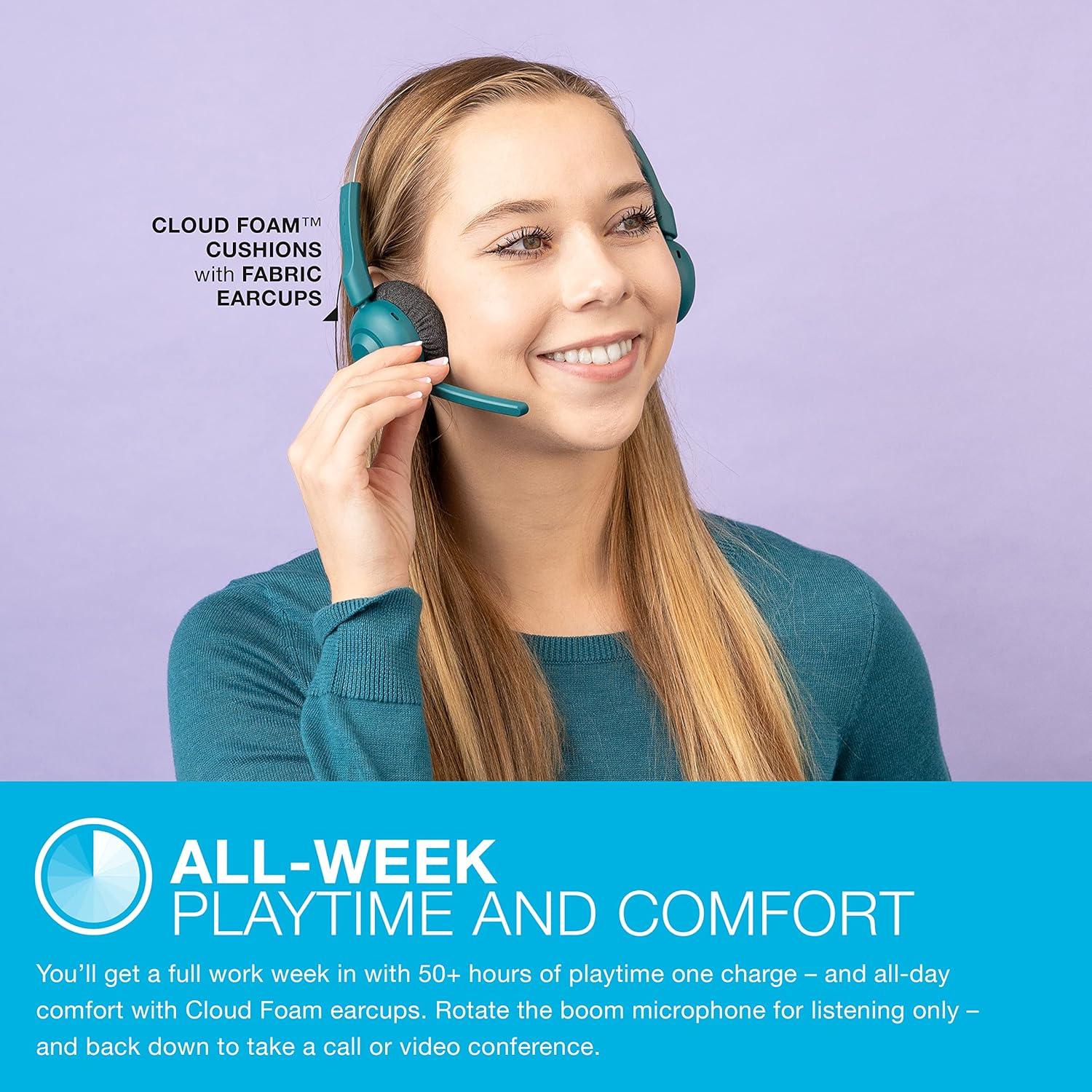 imageJLab Go Work Pop OnEar Wireless Headset Black 50 Hours Playtime Bluetooth Multipoint Rotating Boom Mic Noise Canceling MEMS Microphone LightWeight Portable PCMac Mobile 1 PackTeal