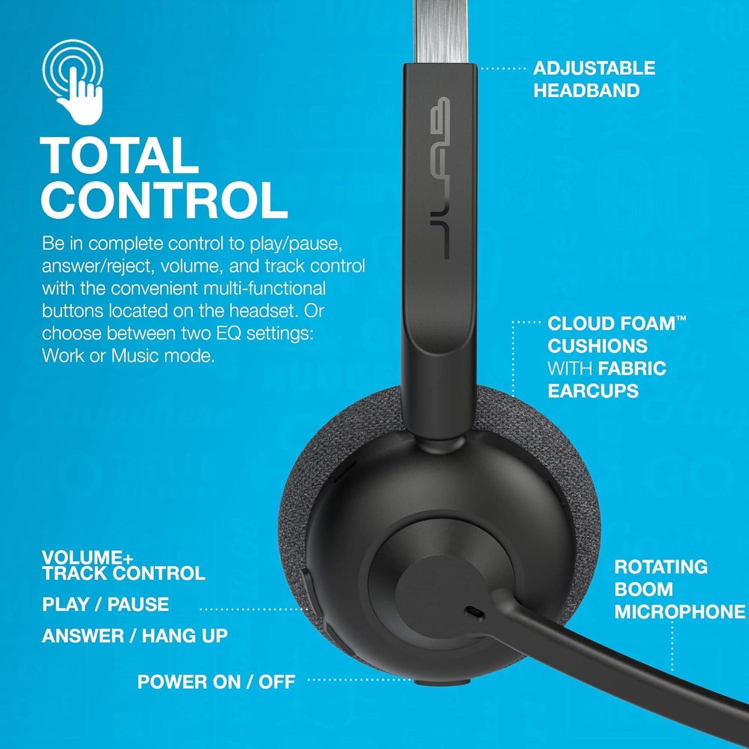 imageJLab Go Work Pop OnEar Wireless Headset Black 50 Hours Playtime Bluetooth Multipoint Rotating Boom Mic Noise Canceling MEMS Microphone LightWeight Portable PCMac Mobile 1 PackBlack