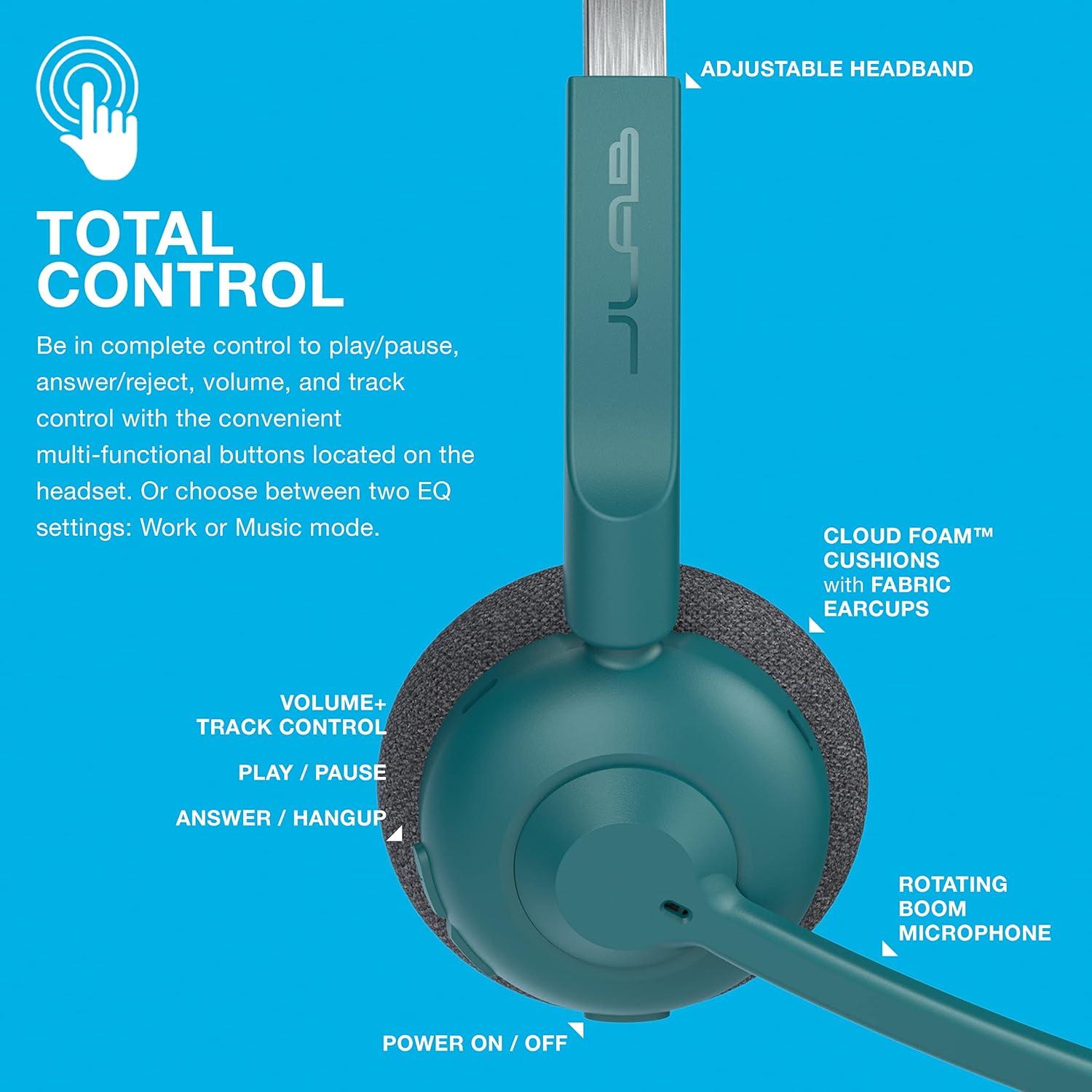 imageJLab Go Work Pop OnEar Wireless Headset Black 50 Hours Playtime Bluetooth Multipoint Rotating Boom Mic Noise Canceling MEMS Microphone LightWeight Portable PCMac Mobile 1 PackTeal