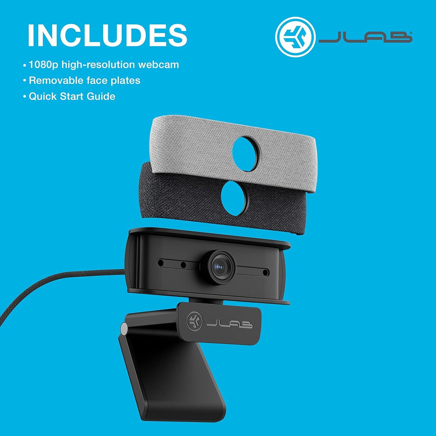 imageJLab JBuds Cam USB HD Webcam Black with Optional White Faceplate 1080P30 FPS 21 Megapixels AutoFocus Dual OmniDirectional Microphones Compatible with PC Mac and Chromebook