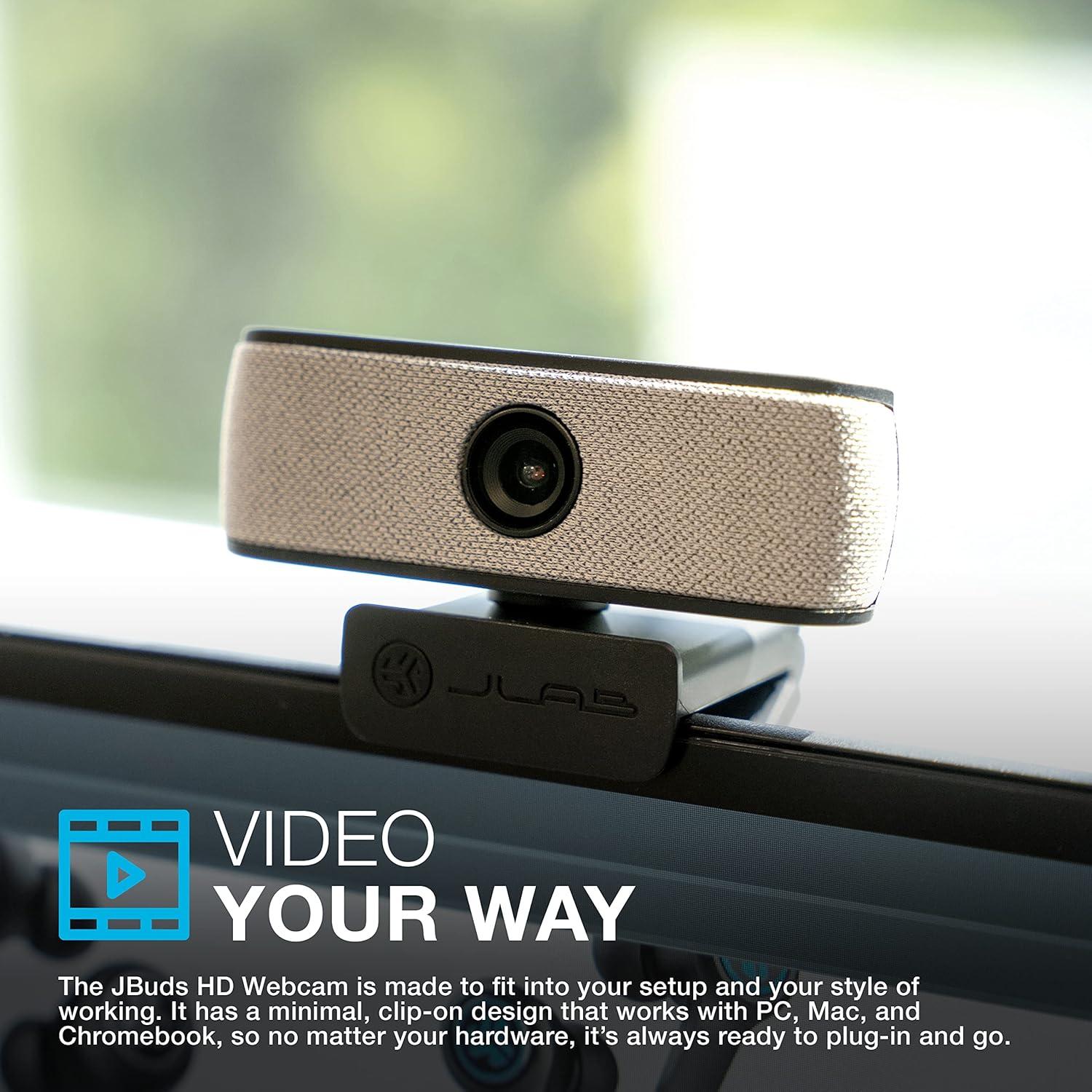 imageJLab JBuds Cam USB HD Webcam Black with Optional White Faceplate 1080P30 FPS 21 Megapixels AutoFocus Dual OmniDirectional Microphones Compatible with PC Mac and Chromebook
