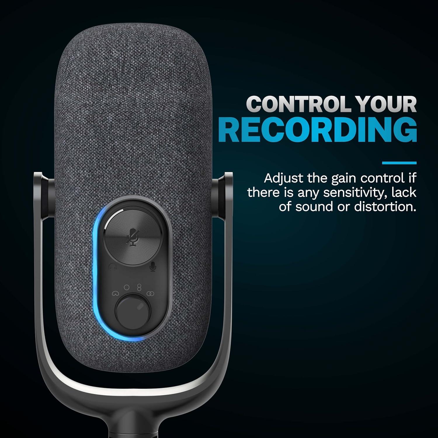 imageJLab JBuds Talk USB Gaming Streaming Microphone White USBC Output Cardioid Omni Stereo BiDirectional 96k Sample Rate Volume Control Gain Control and Quick Mute 35mm AUX Plug and PlayBlack