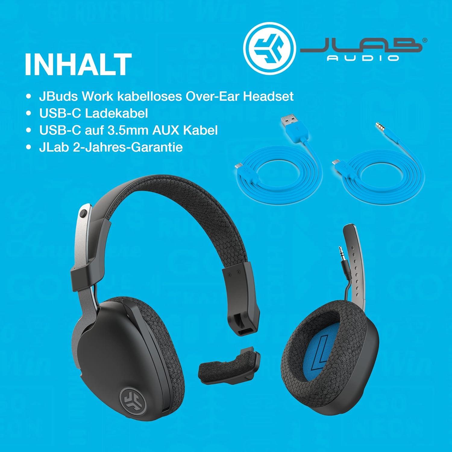 imageJLab JBuds Work Wireless Headset with Microphone Over Ear Computer Headsets Wired or Wireless Headphones with 60 Playtime Multipoint Bluetooth Headset for Laptop Teams Office with Mic 1 Pack1 Pack