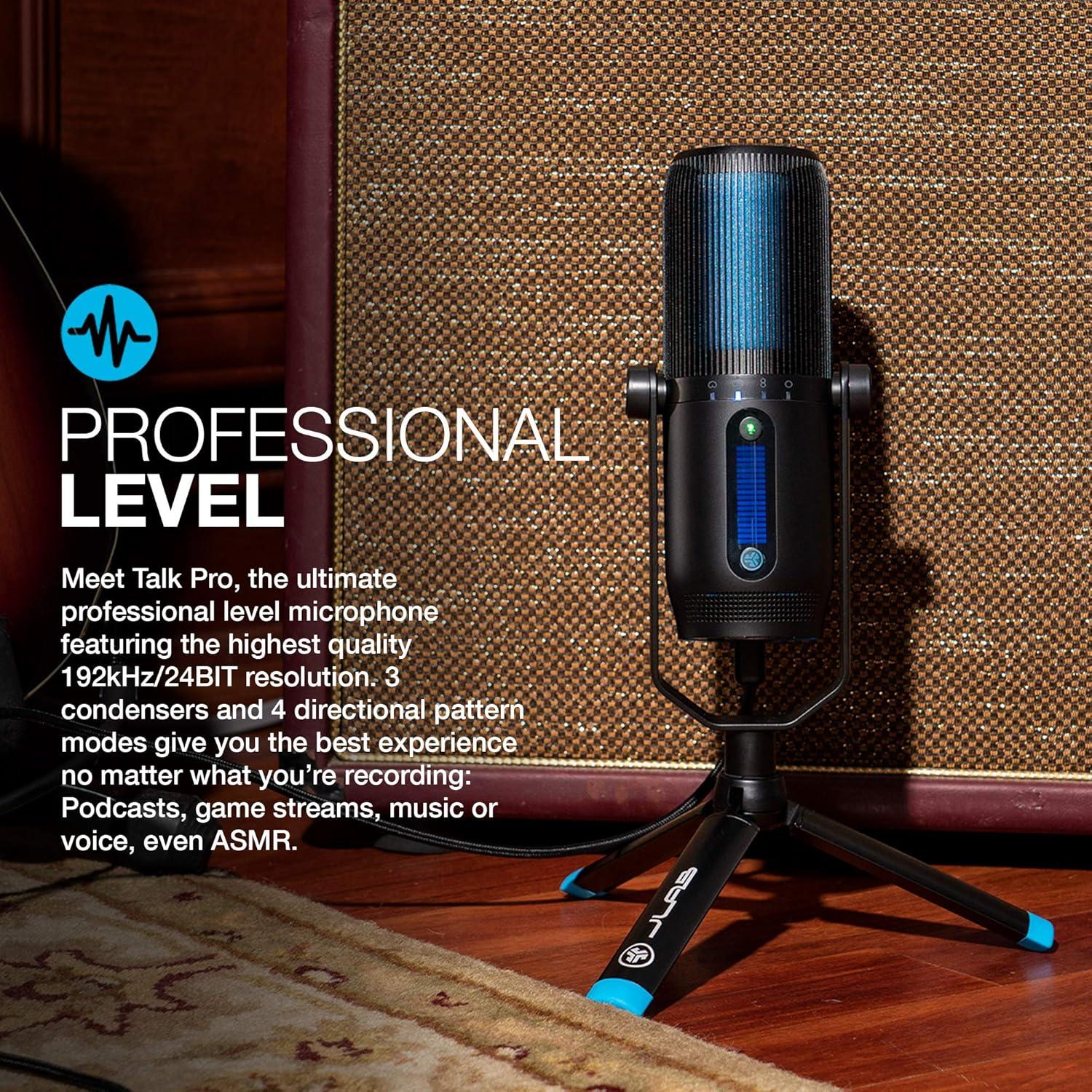 imageJLab Talk Pro USB Microphone USBC Output Cardioid Omnidirectional Stereo Bidirectional 192k Sample Rate 20Hz20kHz Frequency Response Volume Gain Control Quick Mute Plug ampamp Play