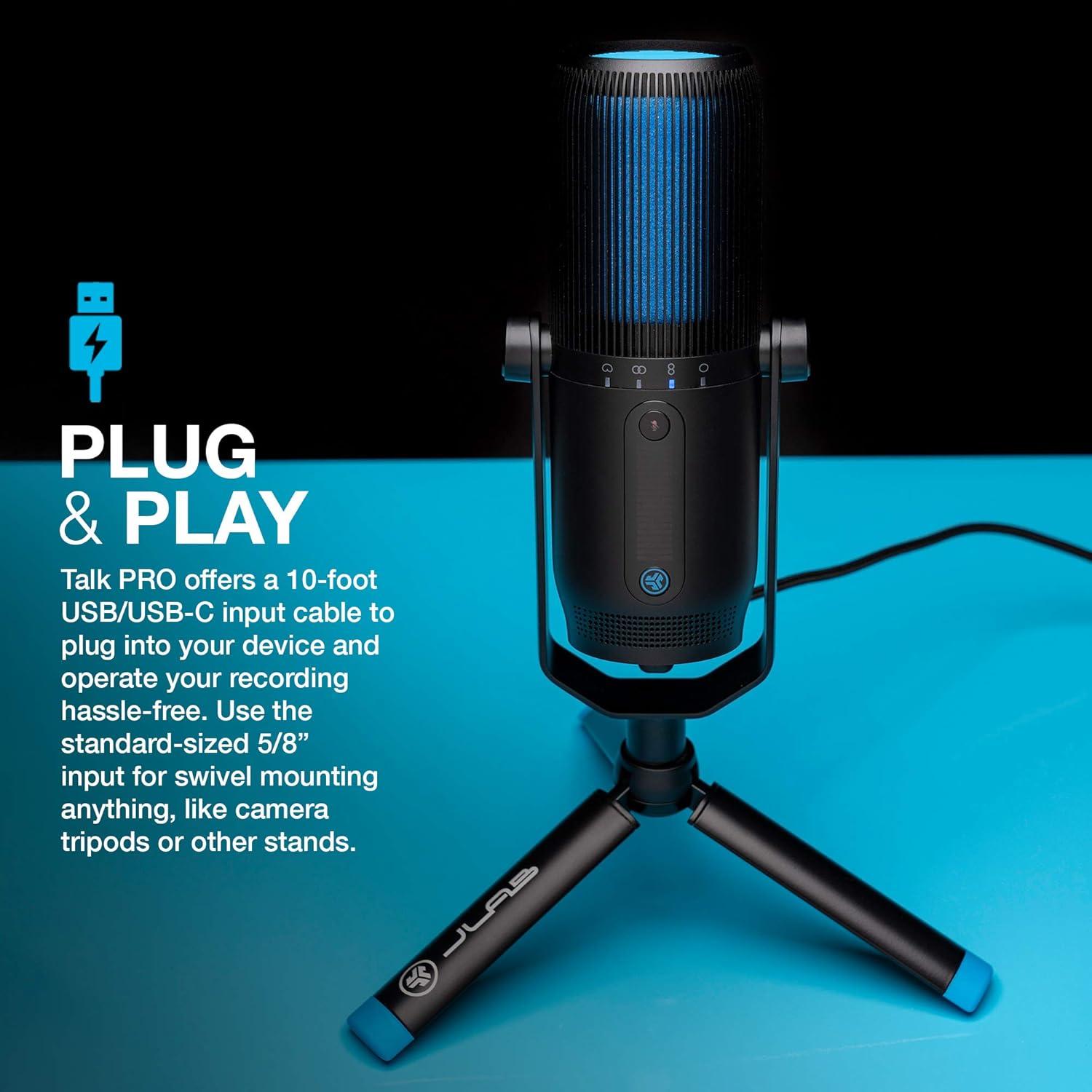 imageJLab Talk Pro USB Microphone USBC Output Cardioid Omnidirectional Stereo Bidirectional 192k Sample Rate 20Hz20kHz Frequency Response Volume Gain Control Quick Mute Plug ampamp Play