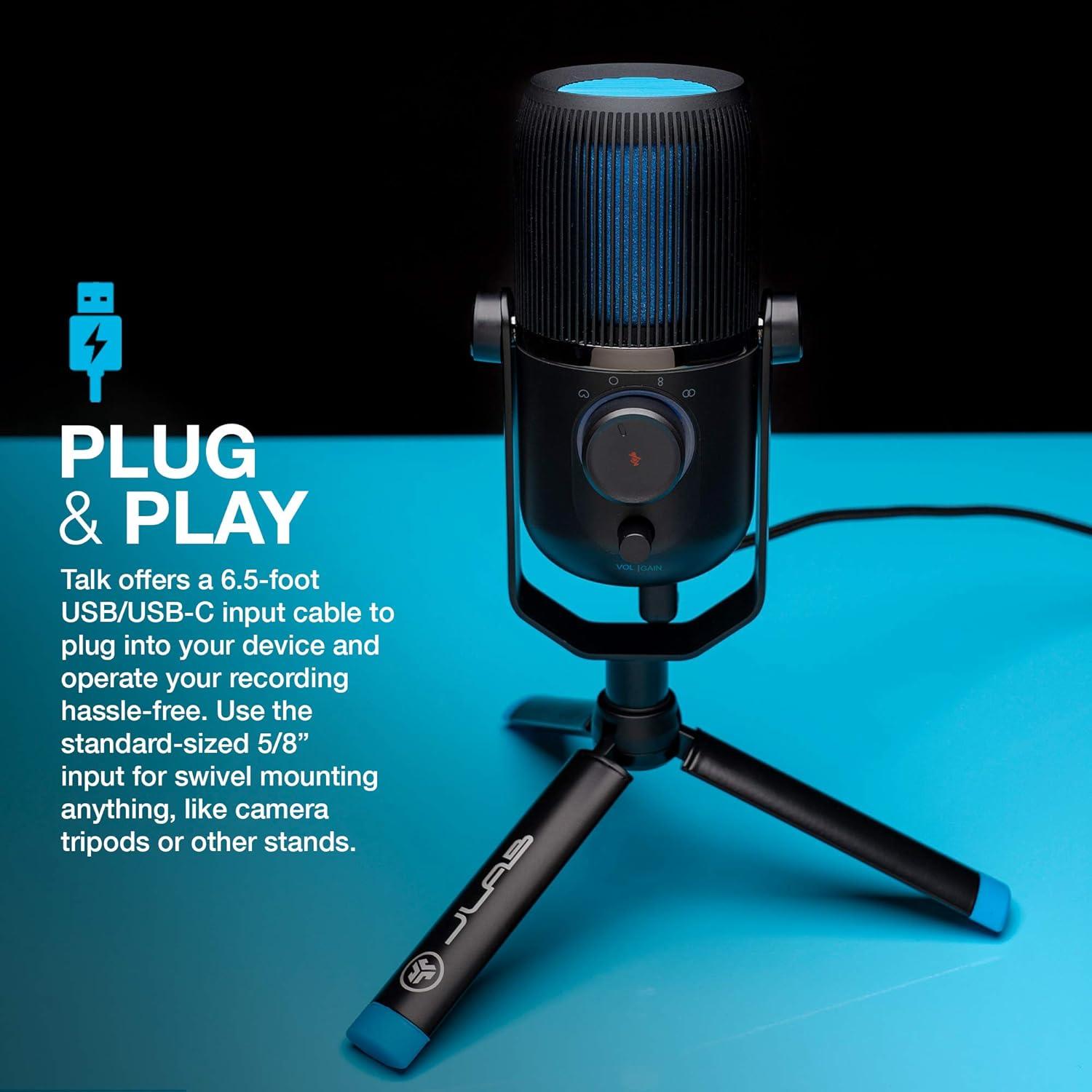 imageJLab Talk USB Microphone USBC Output Cardioid Omnidirectional Stereo or Bidirectional 96k Sample Rate 20Hz 20kHz Frequency Response Volume Gain Control Quick Mute Plug ampamp Play