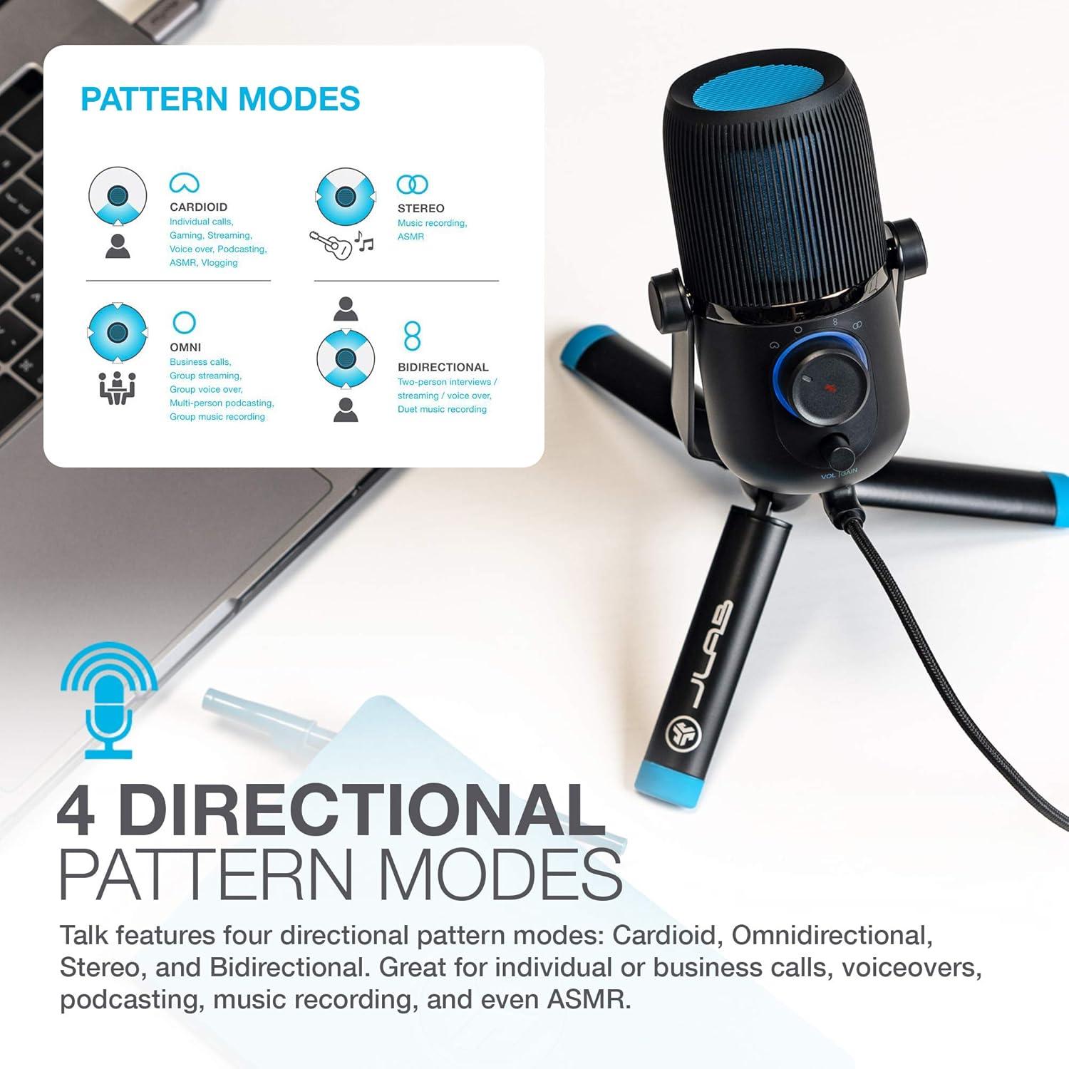 imageJLab Talk USB Microphone USBC Output Cardioid Omnidirectional Stereo or Bidirectional 96k Sample Rate 20Hz 20kHz Frequency Response Volume Gain Control Quick Mute Plug ampamp Play