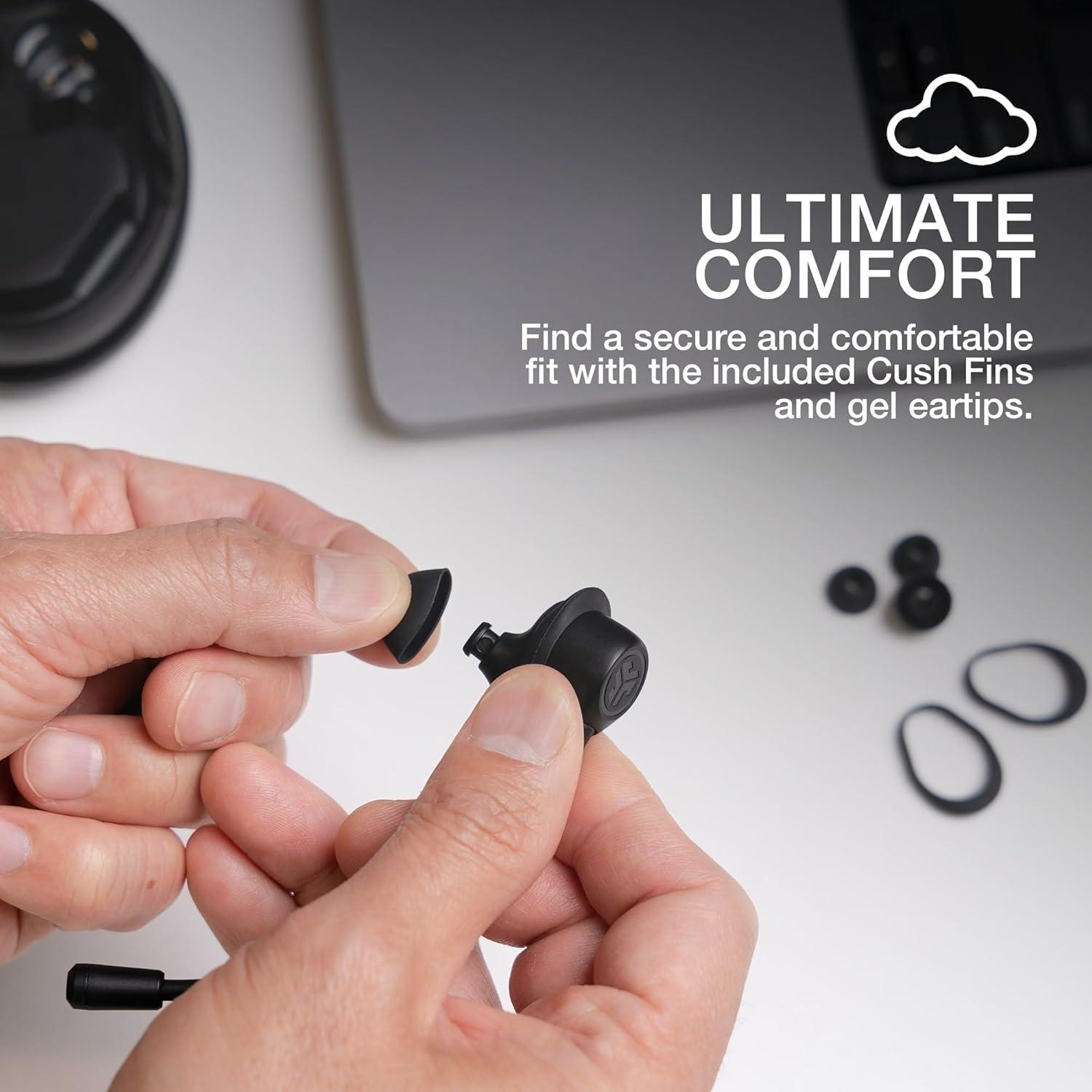 imageJLab Work Buds inEar True Wireless Headset with Detachable NoiseCanceling Boom Mic Black Long 55 Total Hours Playtime Bluetooth Multipoint USBC Charging Dock