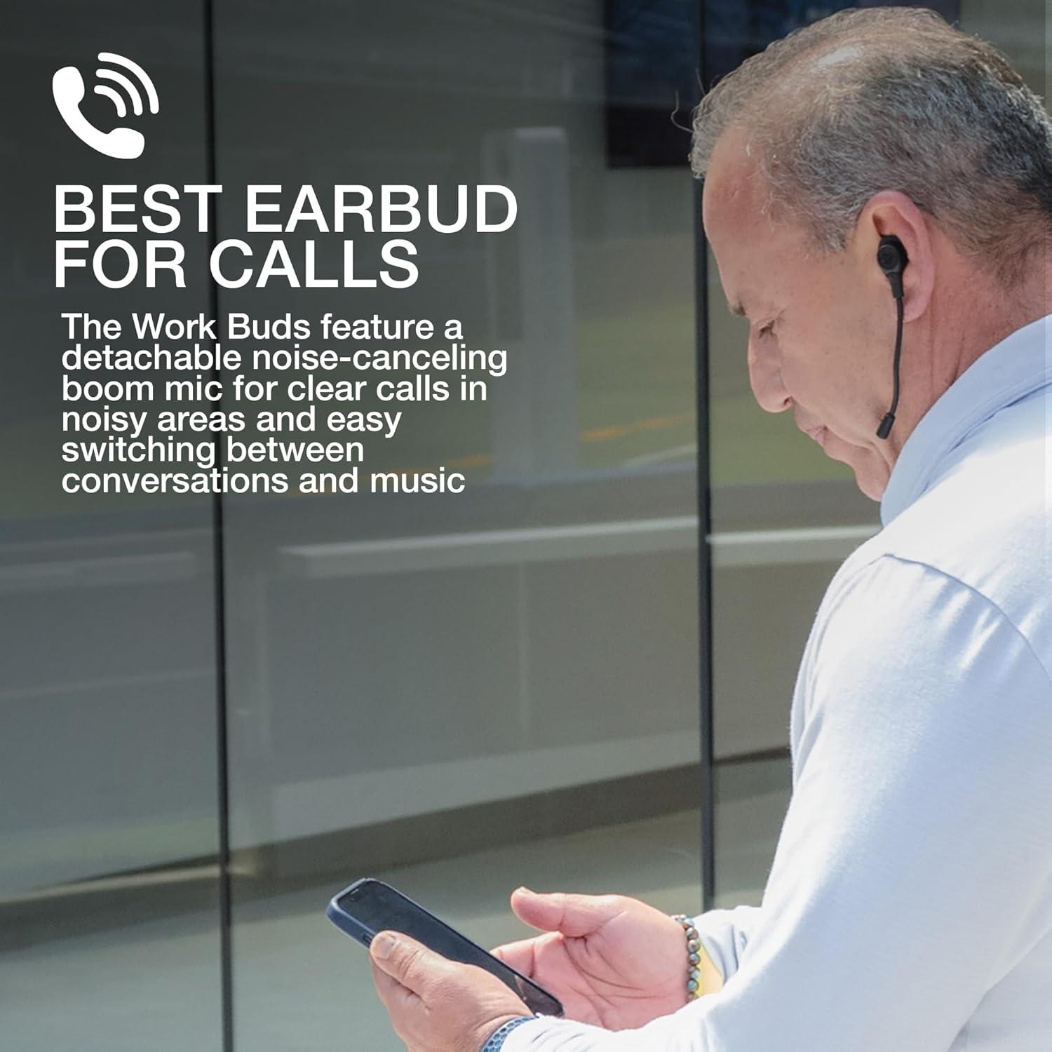 imageJLab Work Buds inEar True Wireless Headset with Detachable NoiseCanceling Boom Mic Black Long 55 Total Hours Playtime Bluetooth Multipoint USBC Charging Dock