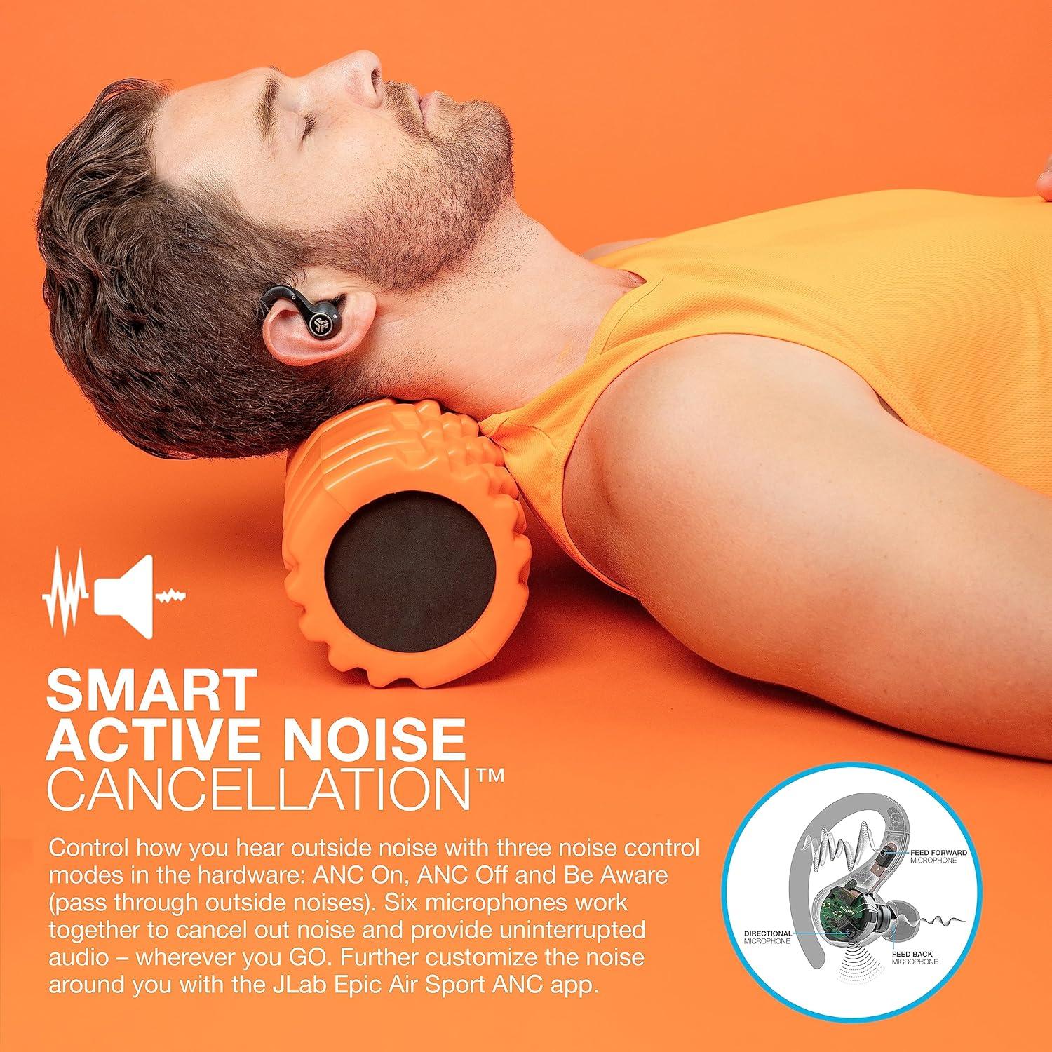 imageJLab Epic Air Sport ANC 3 True Wireless Bluetooth Earbuds for Active Workout Hybrid Dual Drivers for Premium Sound HiRes Audio Spatial Audio AAC Sweatproof 12 Hours Playtime Google Fast PairBlack