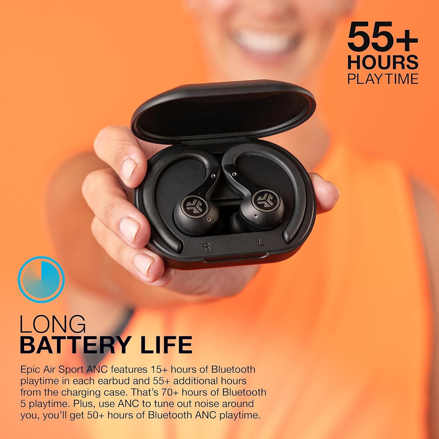 imageJLab Epic Air Sport ANC 3 True Wireless Bluetooth Earbuds for Active Workout Hybrid Dual Drivers for Premium Sound HiRes Audio Spatial Audio AAC Sweatproof 12 Hours Playtime Google Fast PairBlack