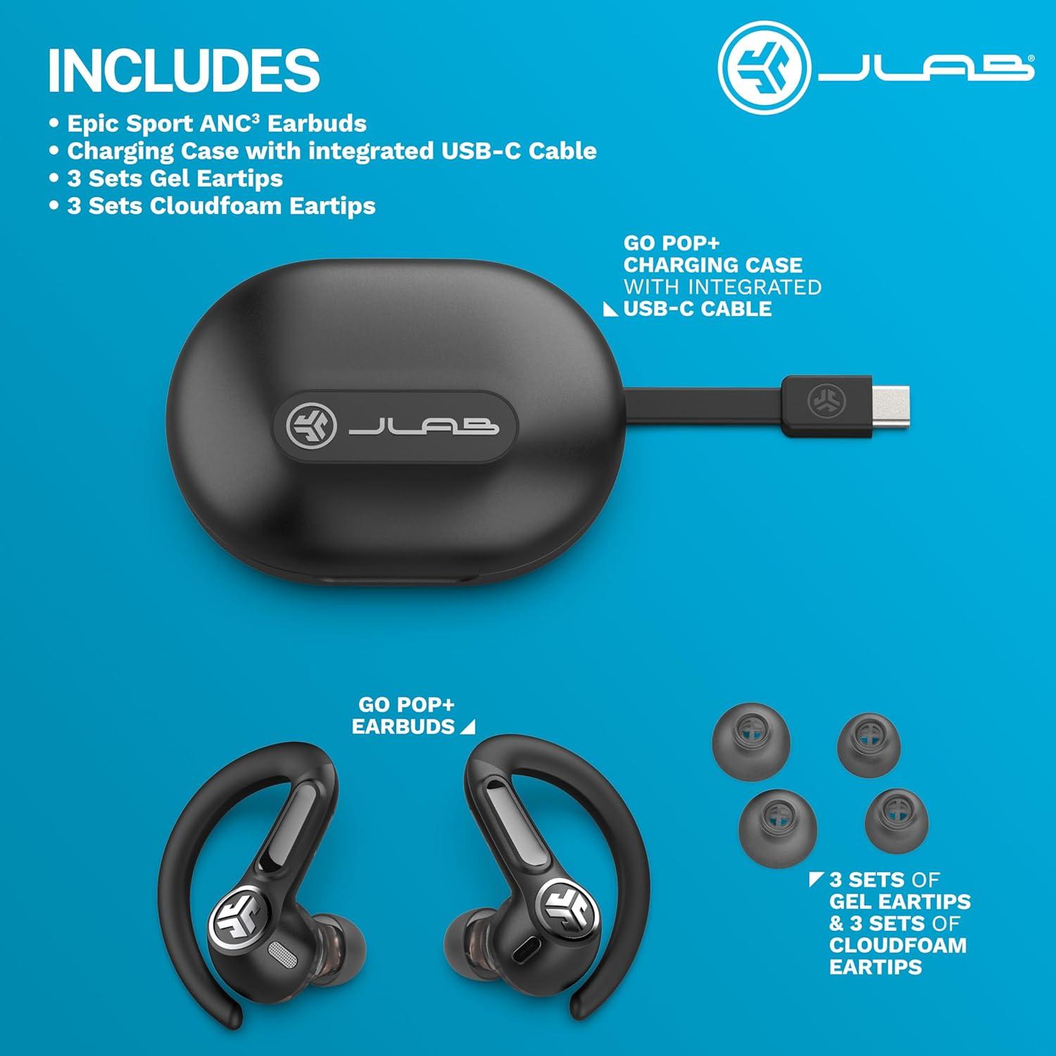 imageJLab Epic Air Sport ANC 3 True Wireless Bluetooth Earbuds for Active Workout Hybrid Dual Drivers for Premium Sound HiRes Audio Spatial Audio AAC Sweatproof 12 Hours Playtime Google Fast PairBlack