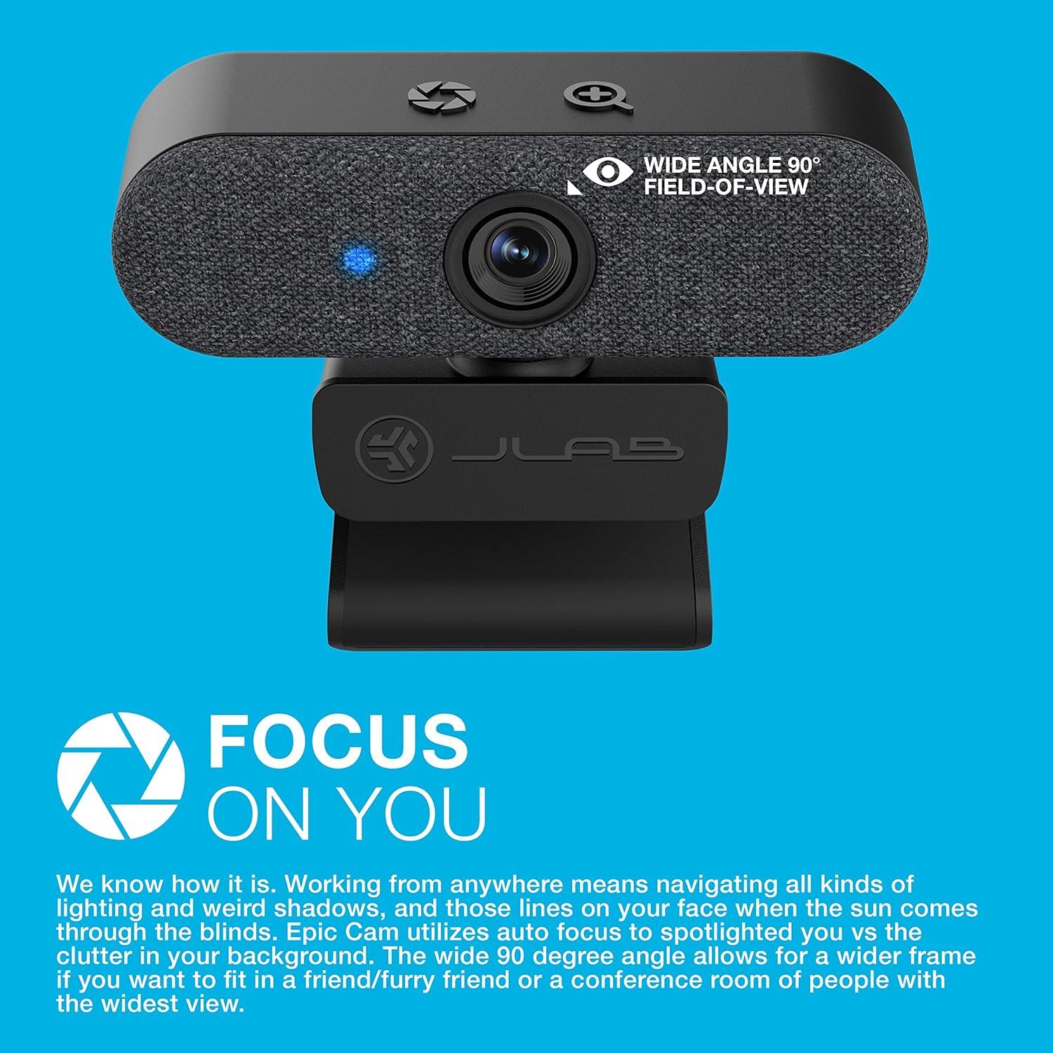 imageJLab Epic Cam USB HD Webcam Black with Optional White Face Plate Full 2k30 FPS 5 Megapixels AutoFocus Dual OmniDirectional Microphones Adjustable Zoom and Exposure Levels
