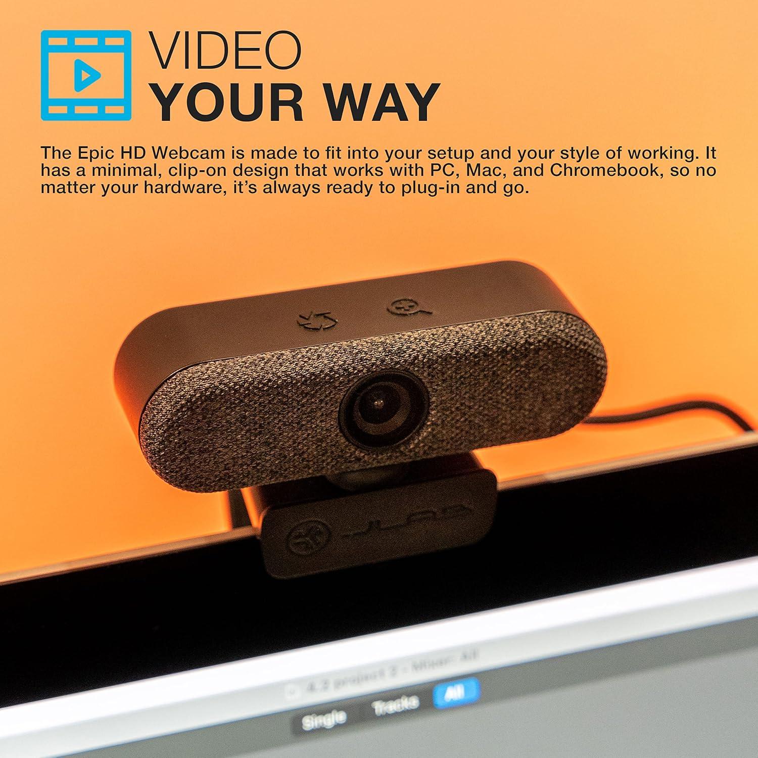 imageJLab Epic Cam USB HD Webcam Black with Optional White Face Plate Full 2k30 FPS 5 Megapixels AutoFocus Dual OmniDirectional Microphones Adjustable Zoom and Exposure Levels