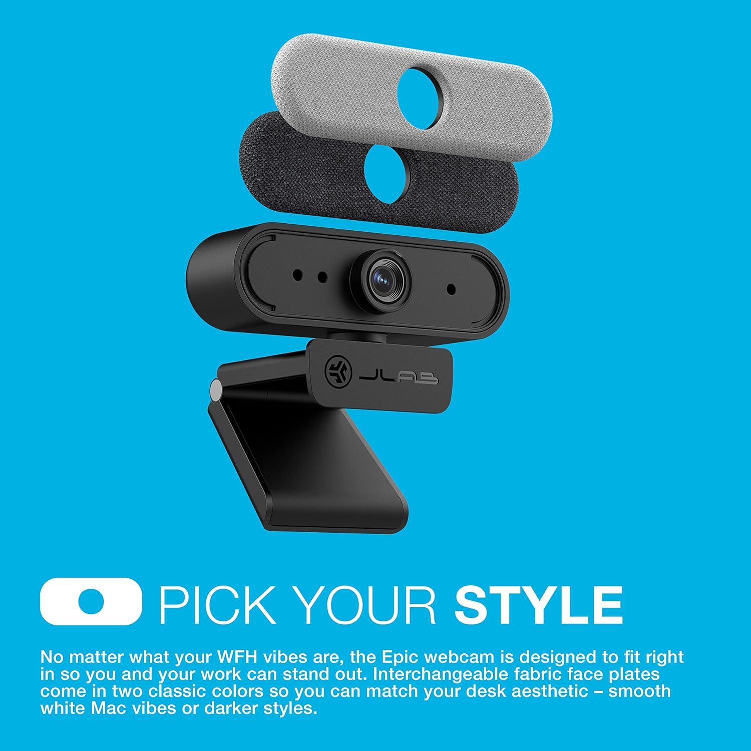 imageJLab Epic Cam USB HD Webcam Black with Optional White Face Plate Full 2k30 FPS 5 Megapixels AutoFocus Dual OmniDirectional Microphones Adjustable Zoom and Exposure Levels