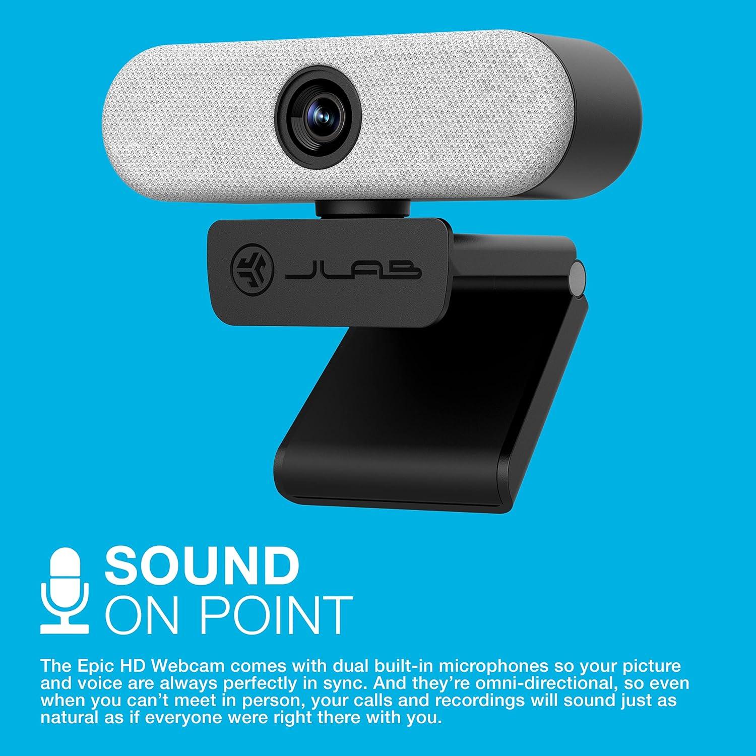 imageJLab Epic Cam USB HD Webcam Black with Optional White Face Plate Full 2k30 FPS 5 Megapixels AutoFocus Dual OmniDirectional Microphones Adjustable Zoom and Exposure Levels