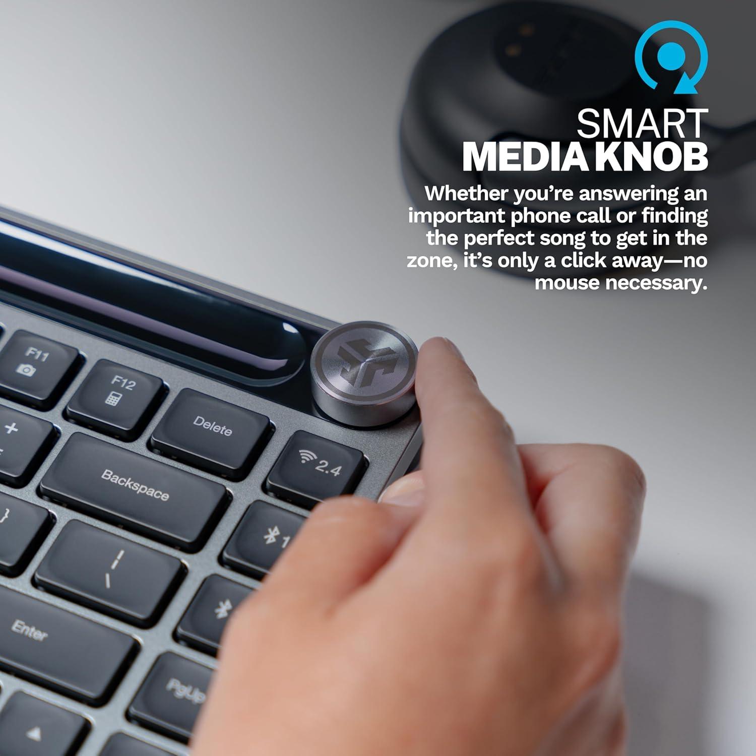 imageJLab Epic Mini Wireless Keyboard Black 108 Keys Connect Via Bluetooth or USB Wireless Dongle MultiDevice Toggle Soft Touch Keys Smart Media Knob Custom User Profiles Rechargeable 1 Pack