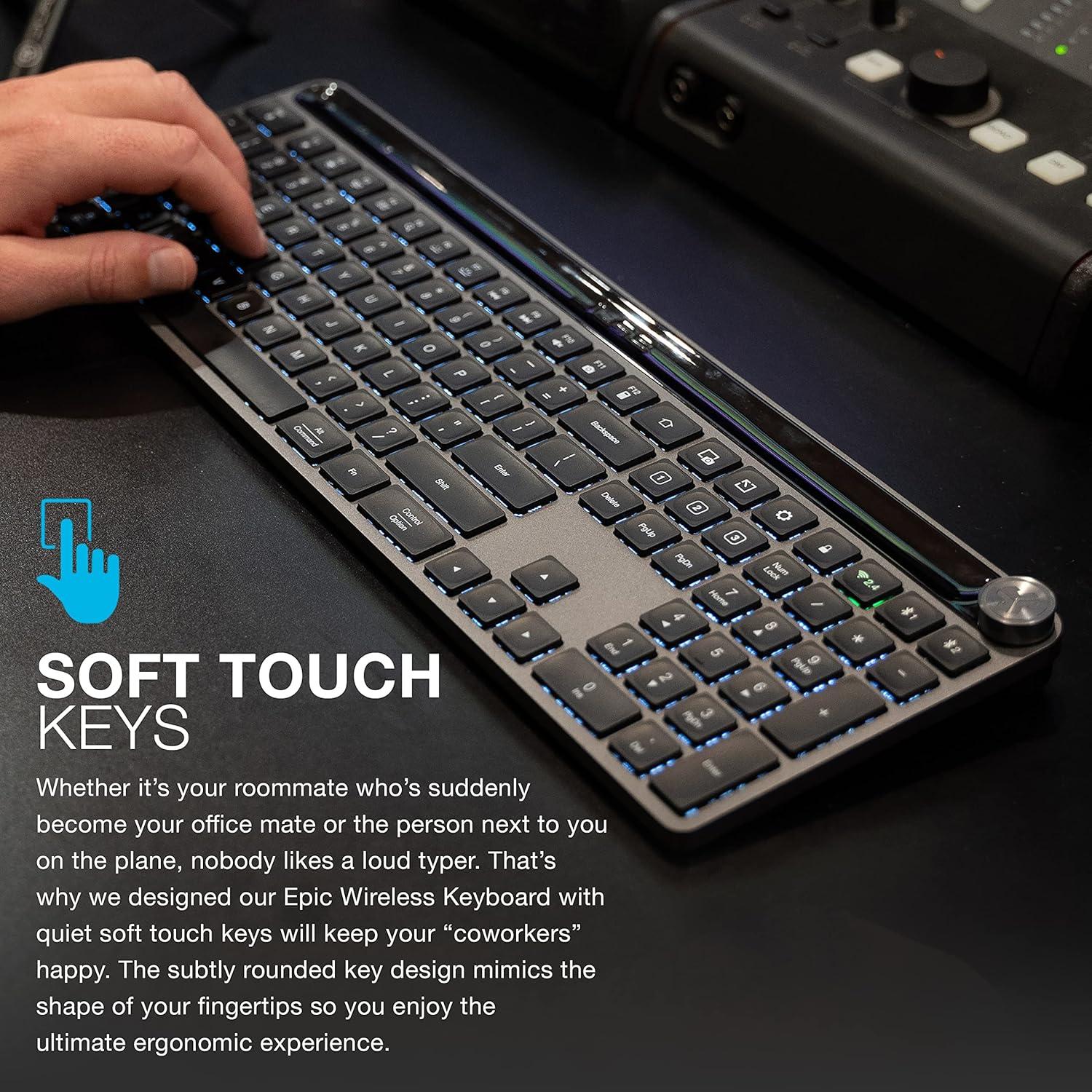 imageJLab Epic Wireless Keyboard Black 108 Keys Connect Via Bluetooth or USB Wireless Dongle MultiDevice Toggle Soft Touch Keys Smart Media Knob Custom User Profiles Rechargeable 1 Pack1 Pack