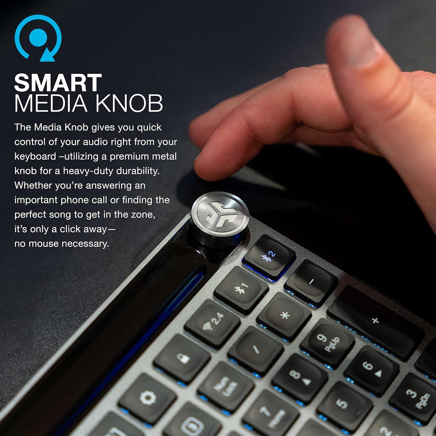 imageJLab Epic Wireless Keyboard Black 108 Keys Connect Via Bluetooth or USB Wireless Dongle MultiDevice Toggle Soft Touch Keys Smart Media Knob Custom User Profiles Rechargeable 1 Pack1 Pack