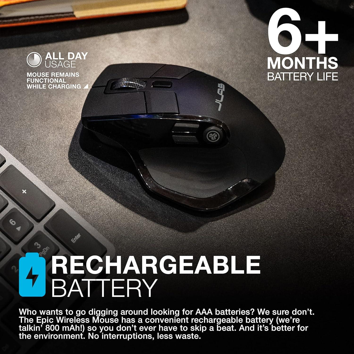 imageJLab Epic Wireless Mouse Connect Via Bluetooth or USB Wireless Dongle MultiDevice Toggle Up to 3 Devices OLED Display Custom User Profiles Adjustable Tracking FullSize 1 Pack1 Pack
