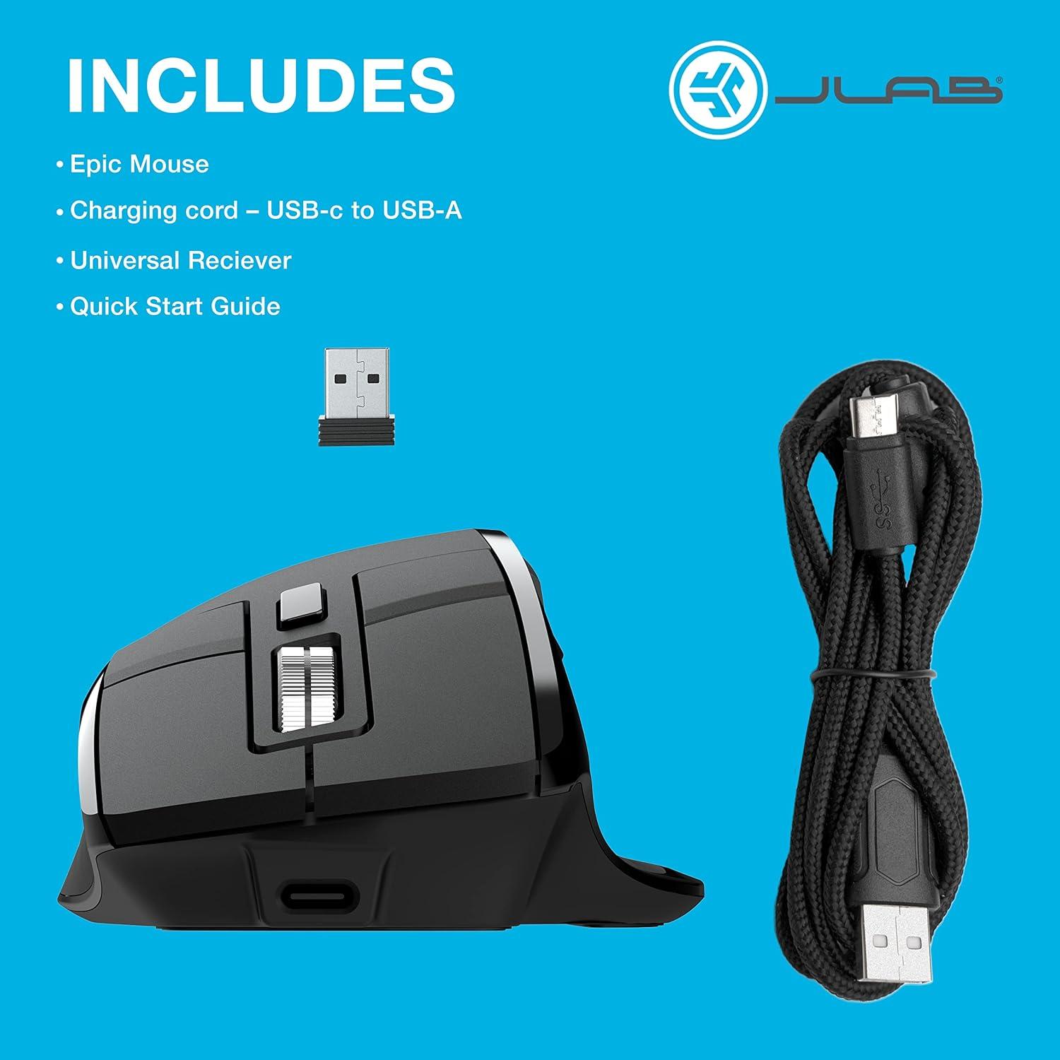 imageJLab Epic Wireless Mouse Connect Via Bluetooth or USB Wireless Dongle MultiDevice Toggle Up to 3 Devices OLED Display Custom User Profiles Adjustable Tracking FullSize 1 Pack1 Pack