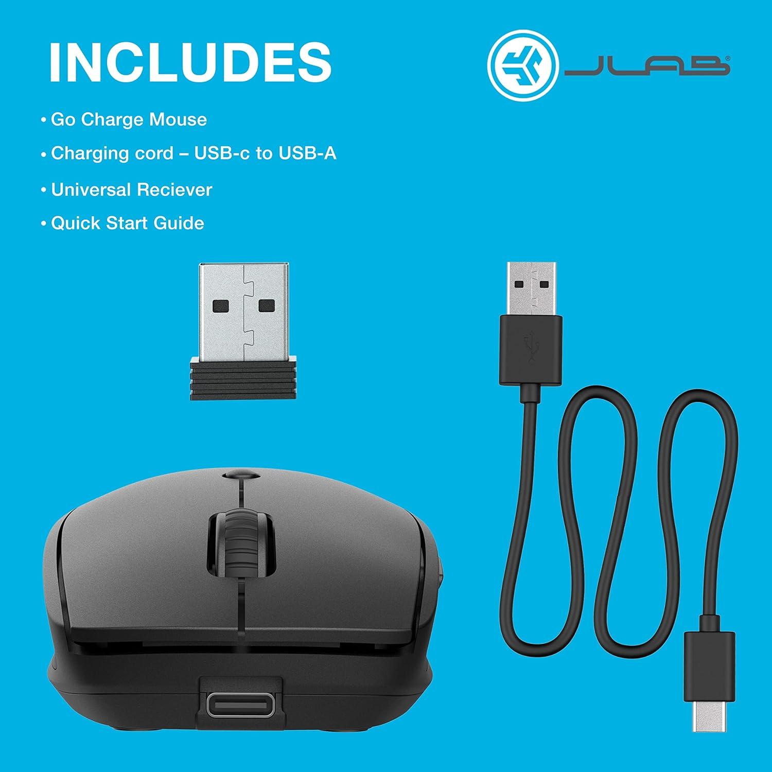 imageJLab GO Charge Wireless Mouse Connect Via Bluetooth or USB Wireless Dongle MultiDevice Toggle Portable UltraCompact and Lightweight for Work on The Go Adjustable Tracking 1 Pack1 Pack