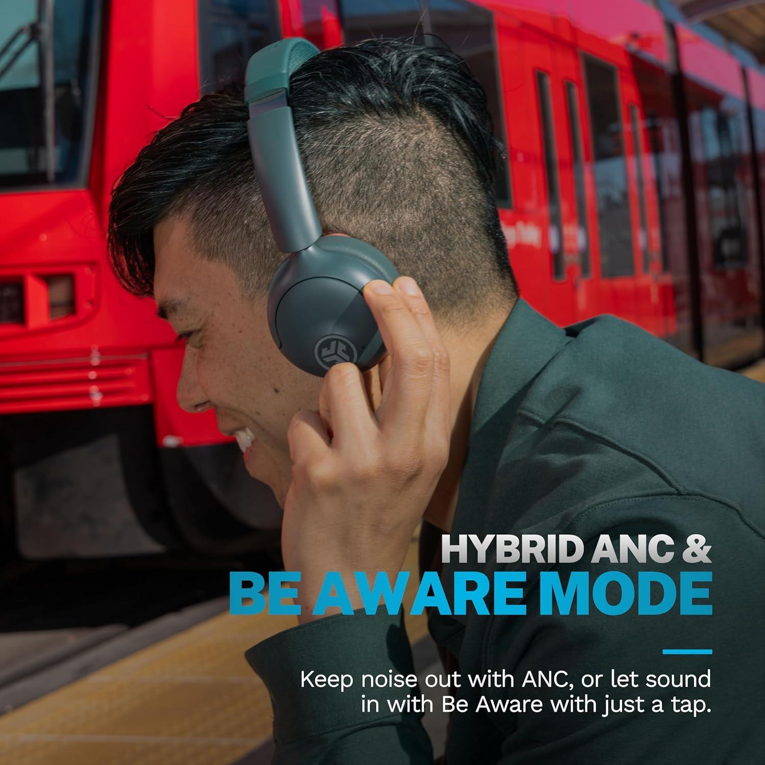 imageJLab Go Lux ANC Wireless Headphones Graphite Hybrid Active Noise Cancelling Premium OnEar Bluetooth Headset Customizable Sound Be Aware Mode Cloud Foam Comfort Multipoint ConnectionSage