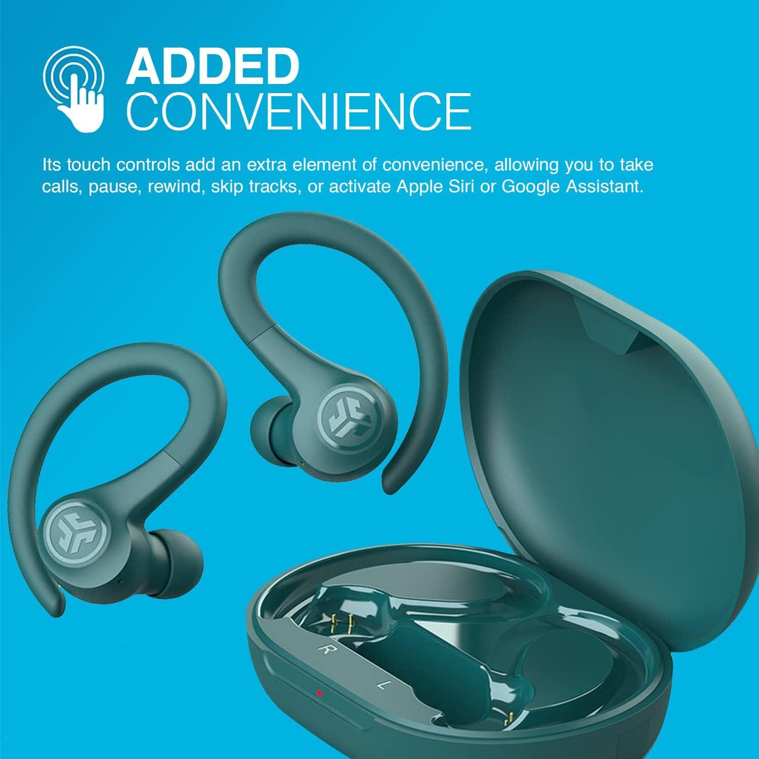 imageJLab Go Sport Wireless Workout Earbuds Featuring C3 Clear Calling Secure Earhook Sport Design 35 Hour Bluetooth Playtime and 3 EQ Sound Settings GraphiteTeal