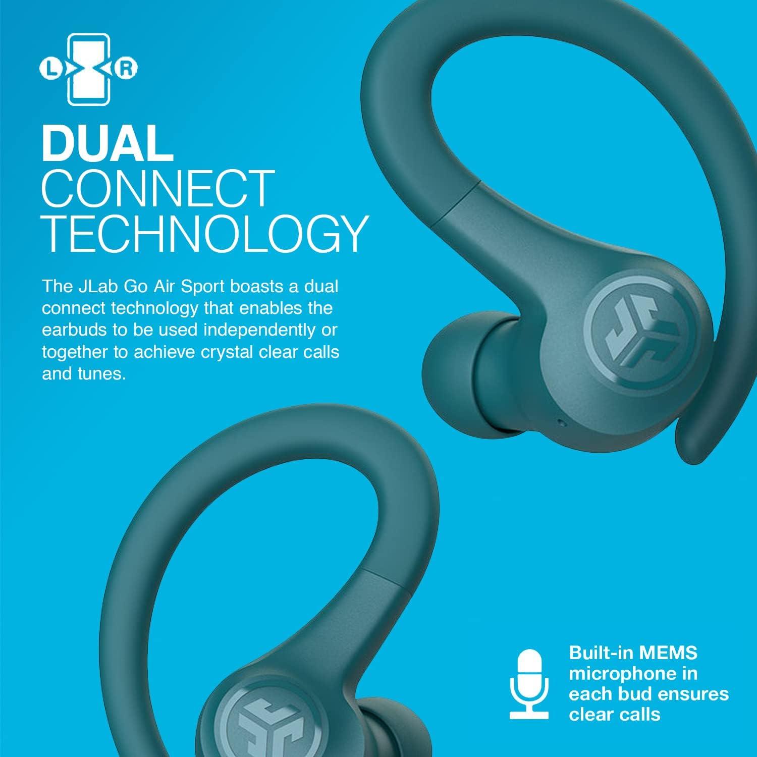 imageJLab Go Sport Wireless Workout Earbuds Featuring C3 Clear Calling Secure Earhook Sport Design 35 Hour Bluetooth Playtime and 3 EQ Sound Settings GraphiteTeal