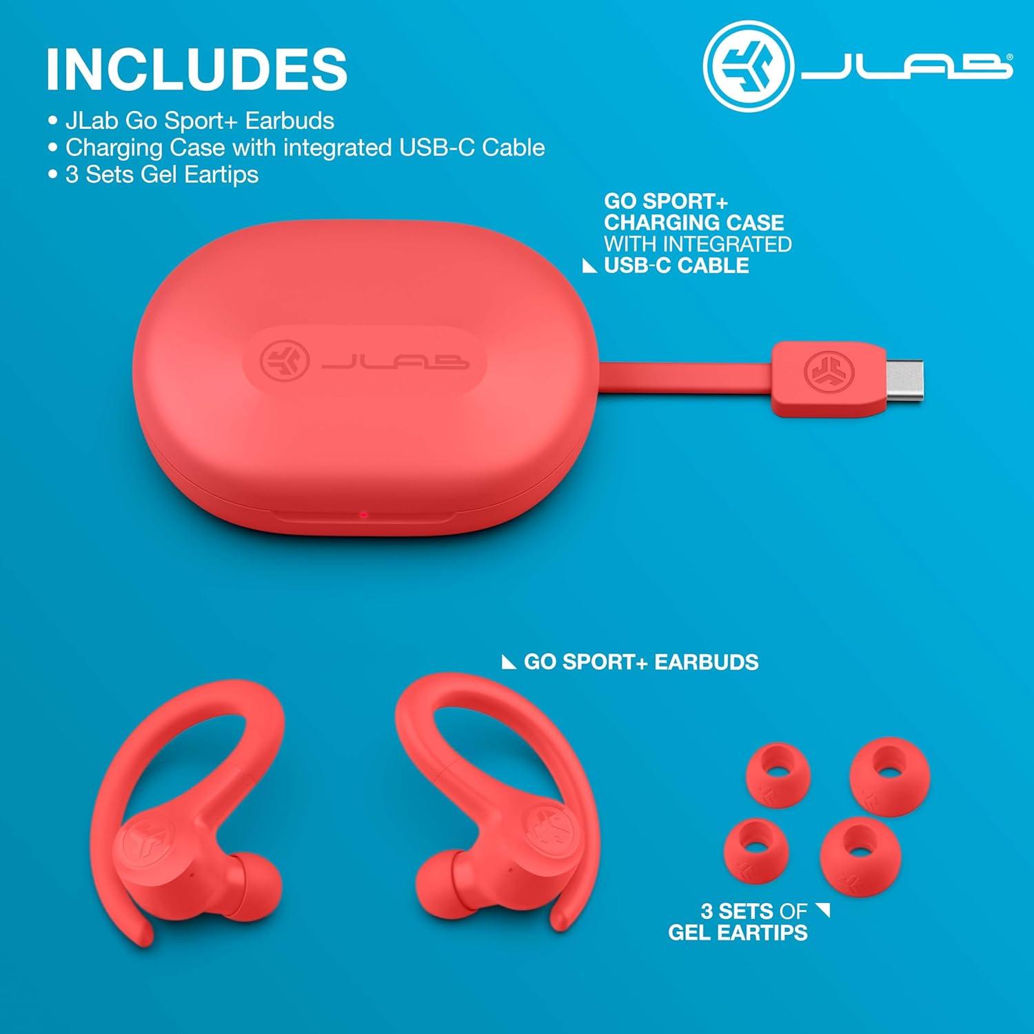 imageJLab Go Sport Wireless Workout Earbuds Featuring C3 Clear Calling Secure Earhook Sport Design 35 Hour Bluetooth Playtime and 3 EQ Sound Settings GraphiteCoral