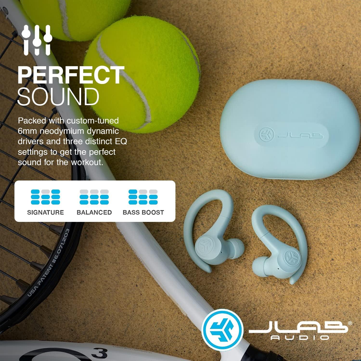 imageJLab Go Sport Wireless Workout Earbuds Featuring C3 Clear Calling Secure Earhook Sport Design 35 Hour Bluetooth Playtime and 3 EQ Sound Settings GraphiteLight Blue