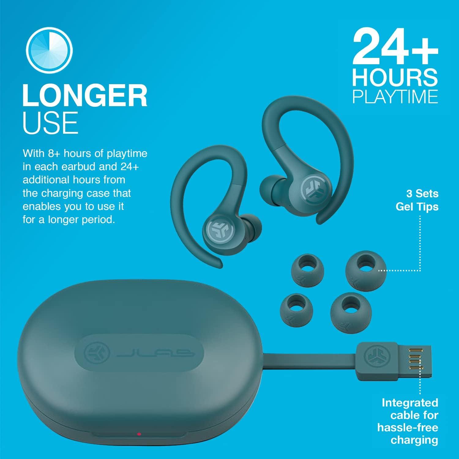 imageJLab Go Sport Wireless Workout Earbuds Featuring C3 Clear Calling Secure Earhook Sport Design 35 Hour Bluetooth Playtime and 3 EQ Sound Settings GraphiteTeal