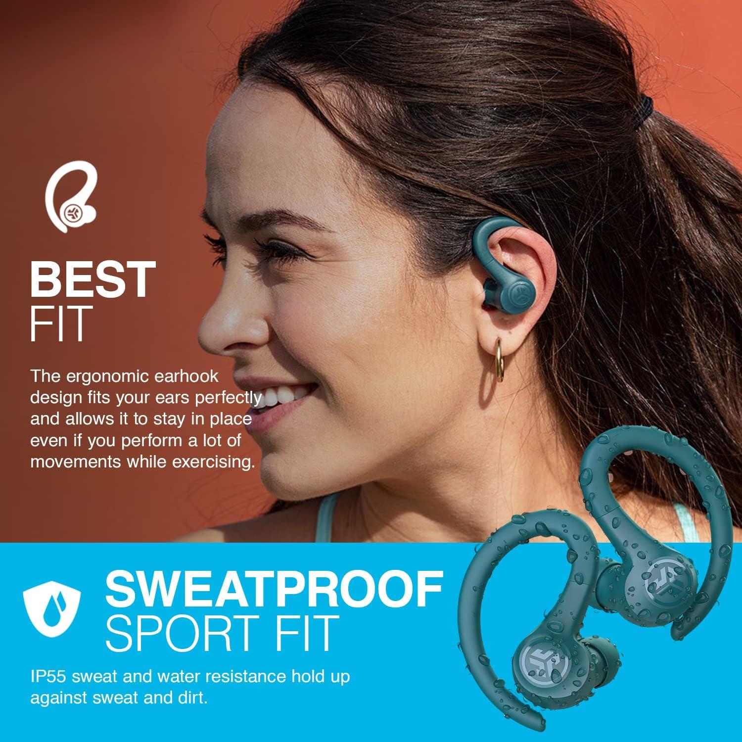 imageJLab Go Sport Wireless Workout Earbuds Featuring C3 Clear Calling Secure Earhook Sport Design 35 Hour Bluetooth Playtime and 3 EQ Sound Settings GraphiteTeal