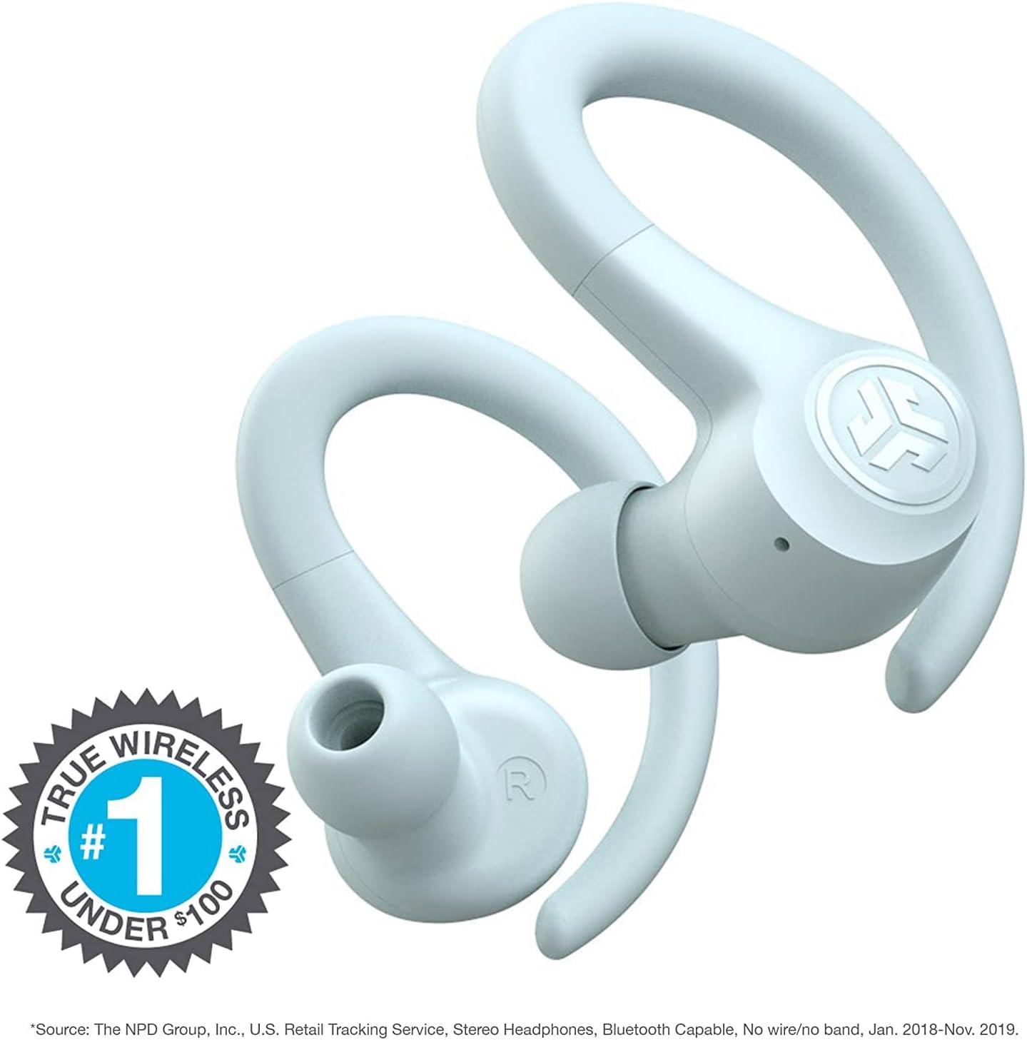 imageJLab Go Sport Wireless Workout Earbuds Featuring C3 Clear Calling Secure Earhook Sport Design 35 Hour Bluetooth Playtime and 3 EQ Sound Settings GraphiteLight Blue