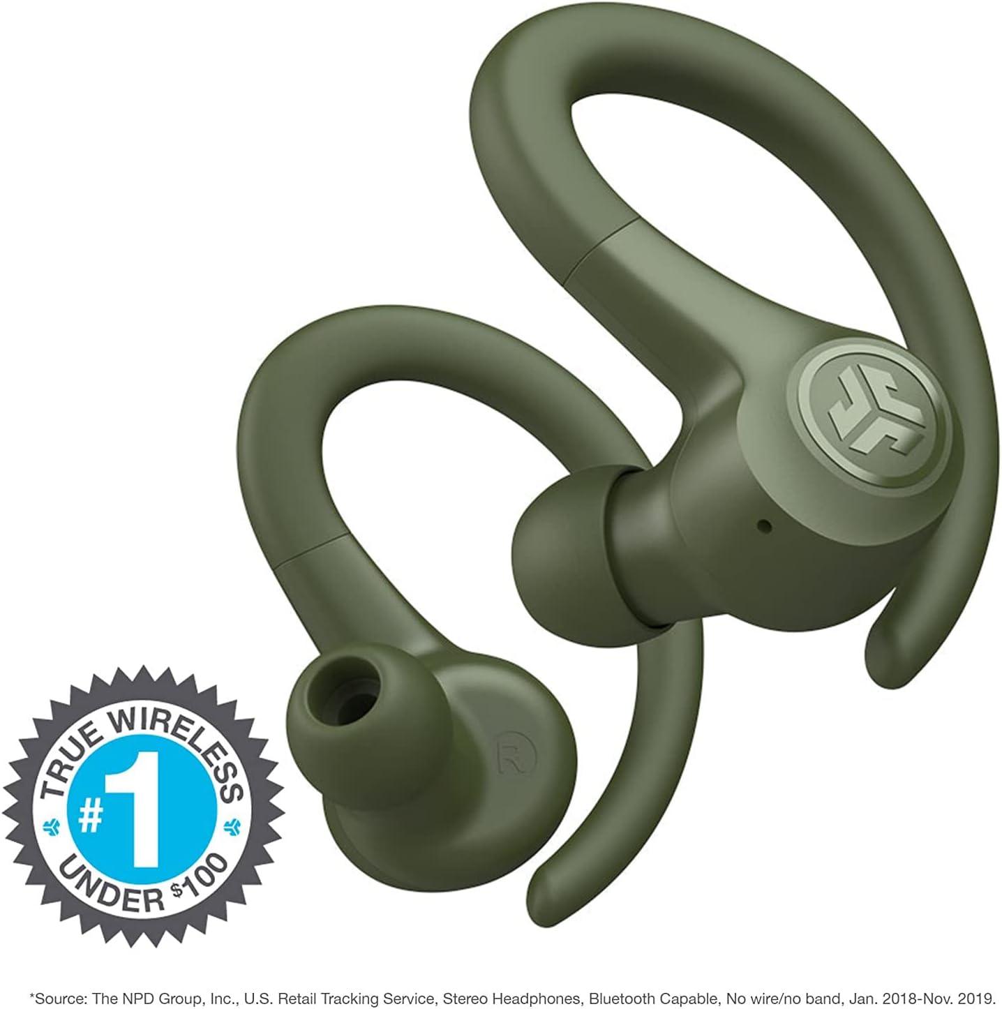 imageJLab Go Sport Wireless Workout Earbuds Featuring C3 Clear Calling Secure Earhook Sport Design 35 Hour Bluetooth Playtime and 3 EQ Sound Settings GraphiteGreen