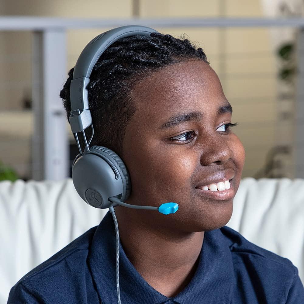 imageJLab JBuddies Learn OnEar Kids Headphones Retractable Boom Mic Builtin Volume Regulators for Safety Folding Adjustable Great for Schooling Homework and Virtual Classes