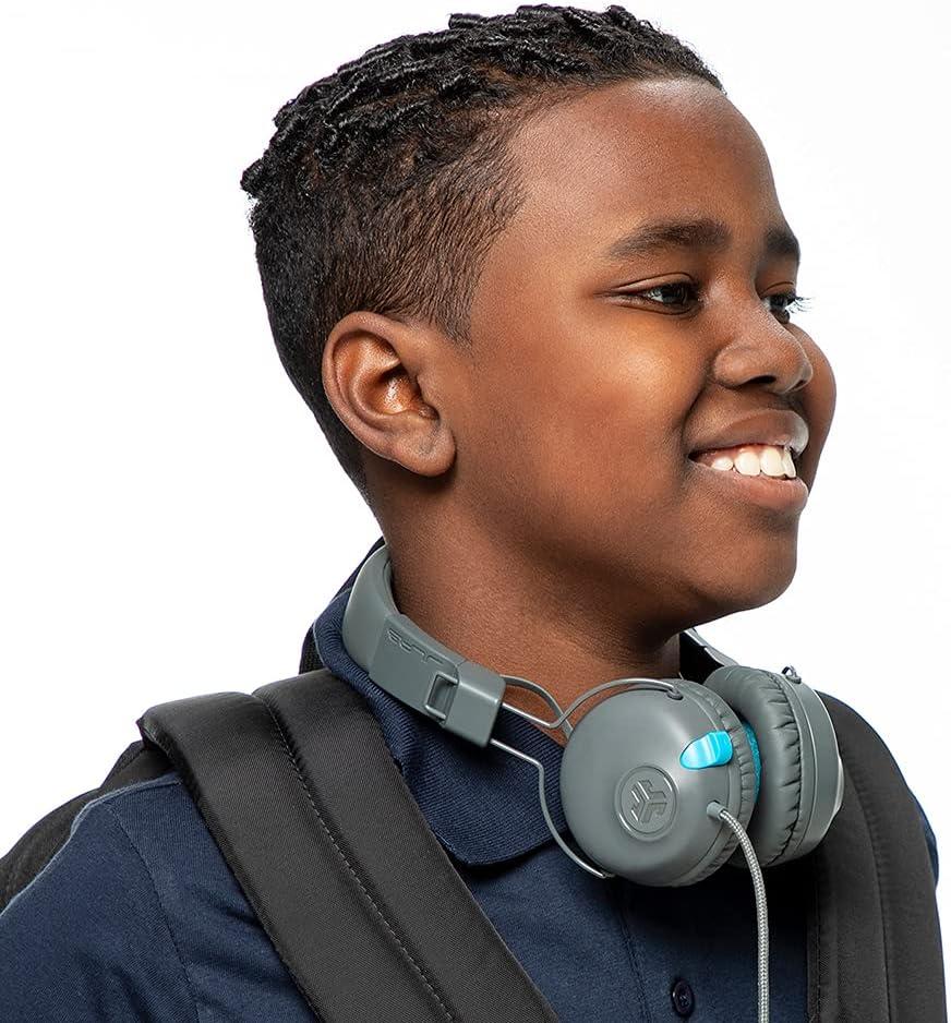 imageJLab JBuddies Learn OnEar Kids Headphones Retractable Boom Mic Builtin Volume Regulators for Safety Folding Adjustable Great for Schooling Homework and Virtual Classes
