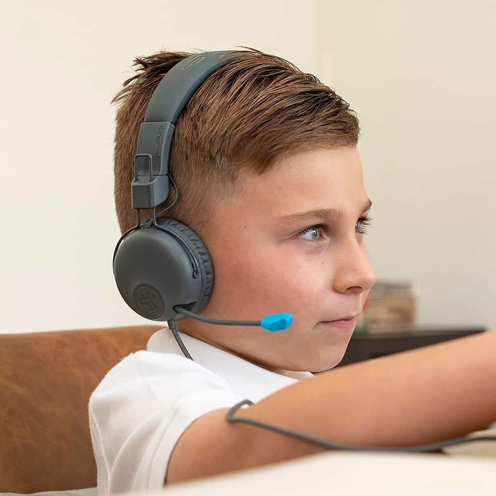 imageJLab JBuddies Learn OnEar Kids Headphones Retractable Boom Mic Builtin Volume Regulators for Safety Folding Adjustable Great for Schooling Homework and Virtual Classes